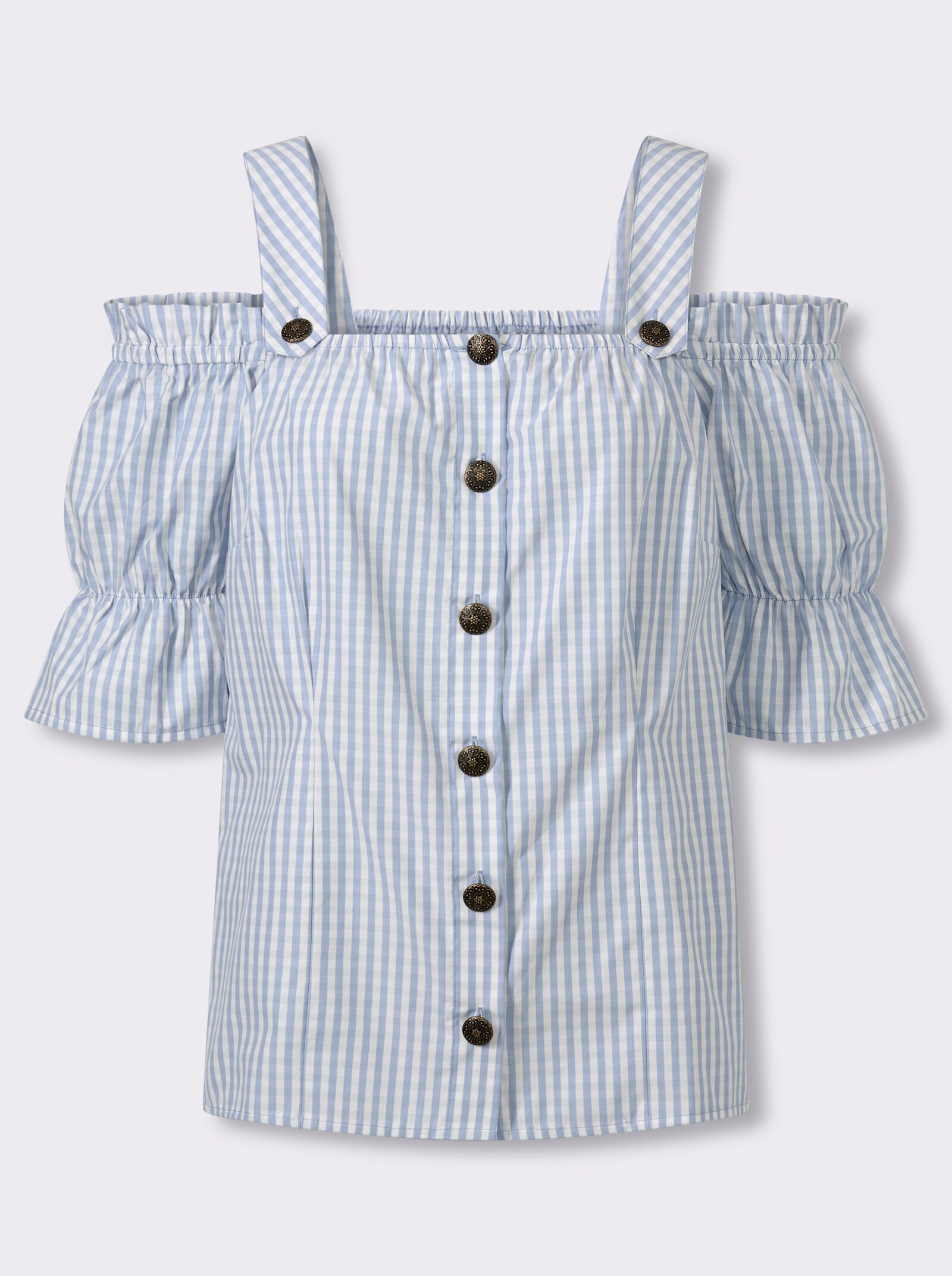 Trachtenbluse mit Raglan-Ärmeln - bleu-weiß-kariert