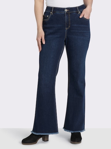 sheego Bootcut-Jeans mit Fransensaum - blue-stone-washed