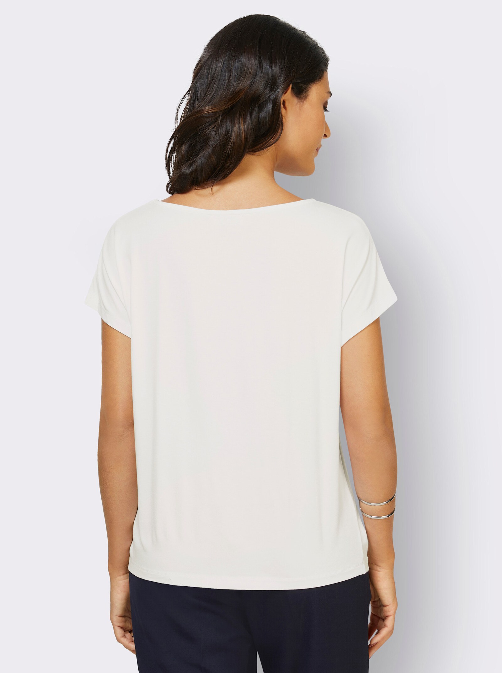 Rundhalsshirt mit überschnittenen Schultern - weiß-kalkmint-bedruckt