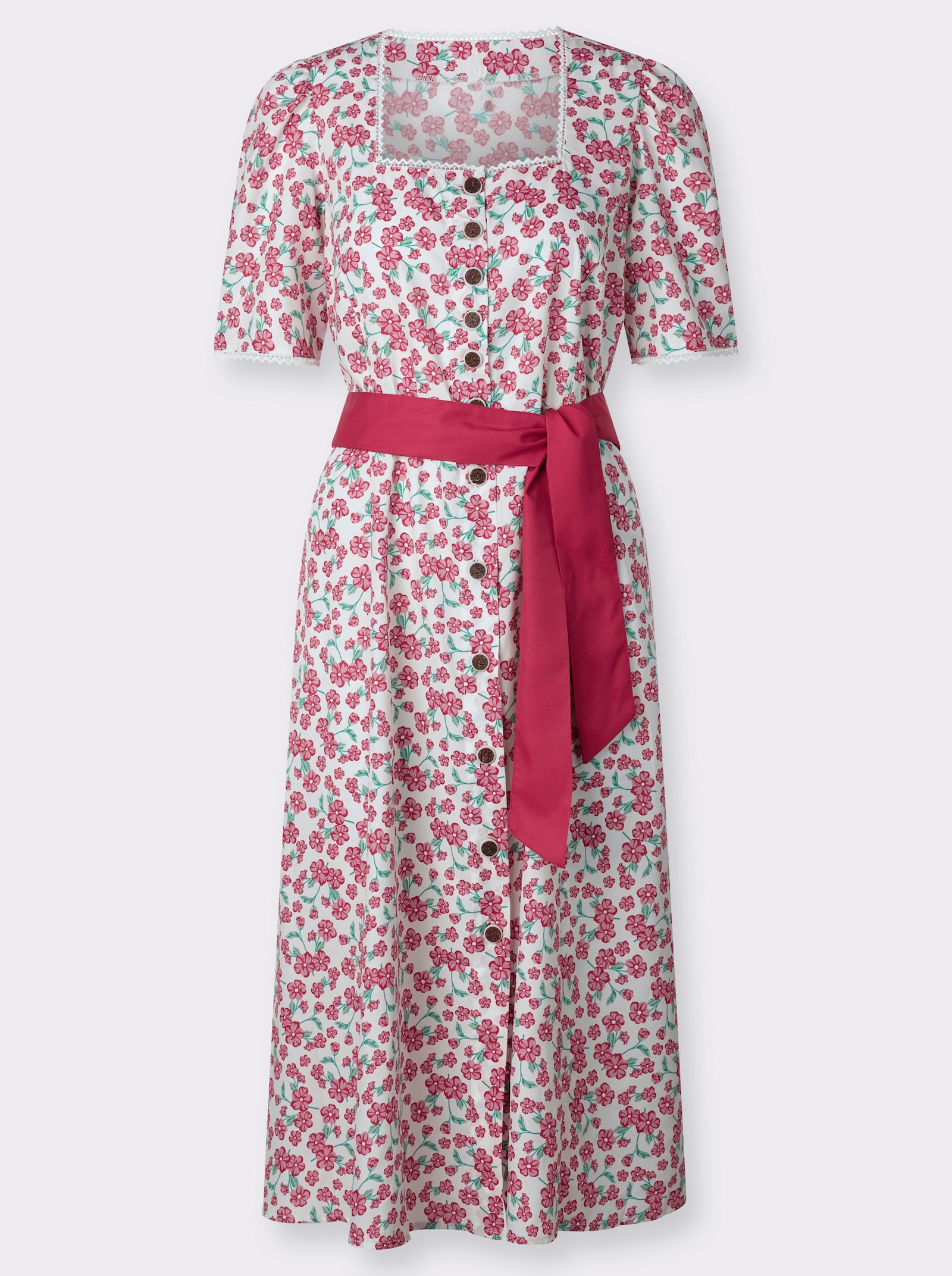 Trachtenkleid mit floralem Muster - weiß-rot-bedruckt