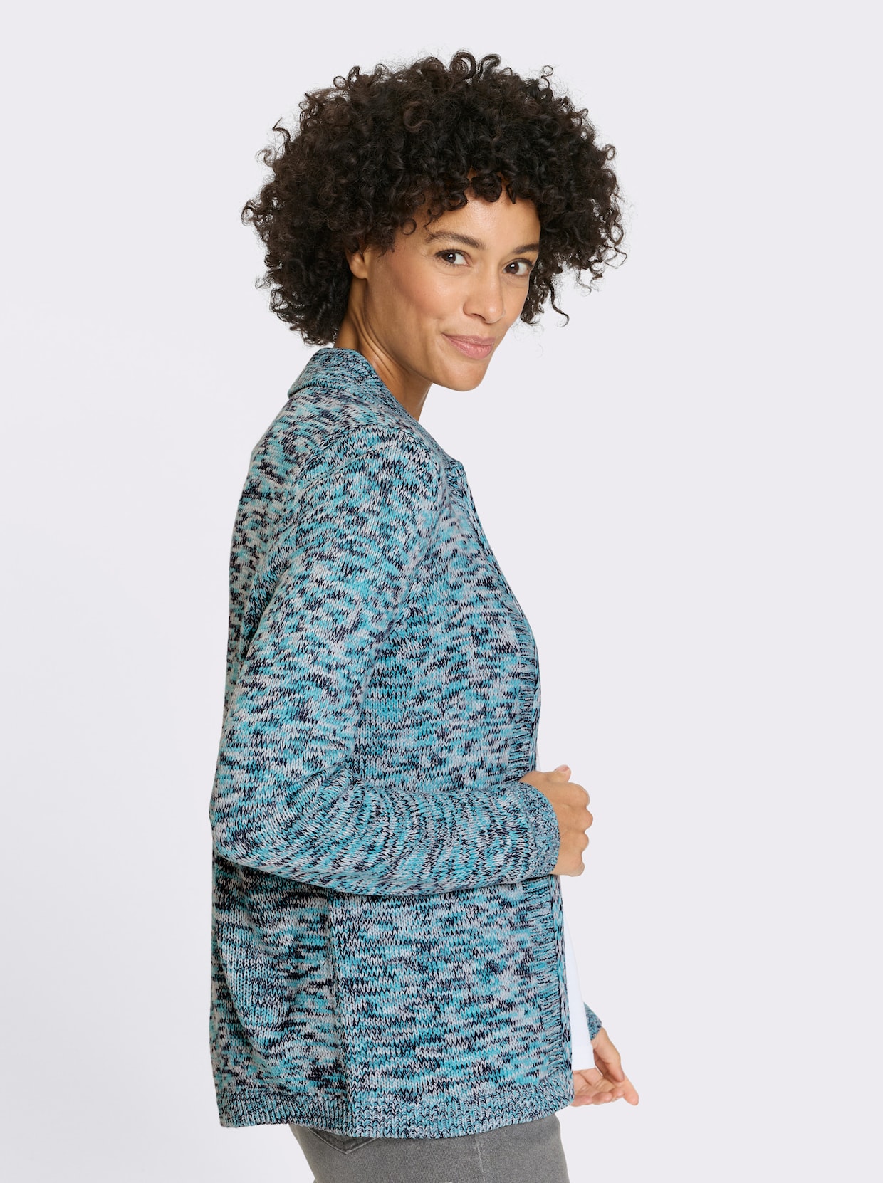 Strickjacke - türkis-hellblau-meliert