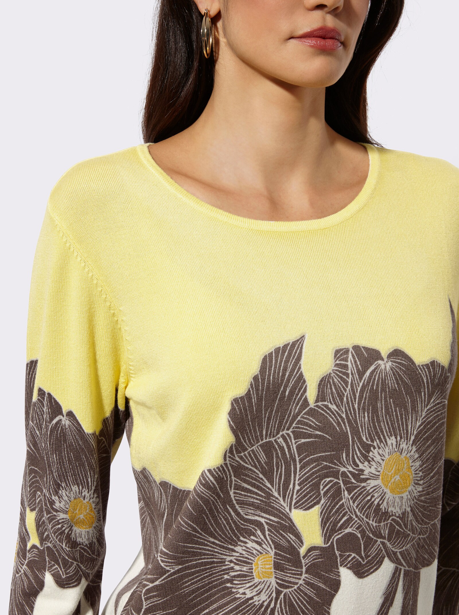 Feinstrickpullover mit Blüten-Dessin - dunkeltaupe-champagner-bedruckt