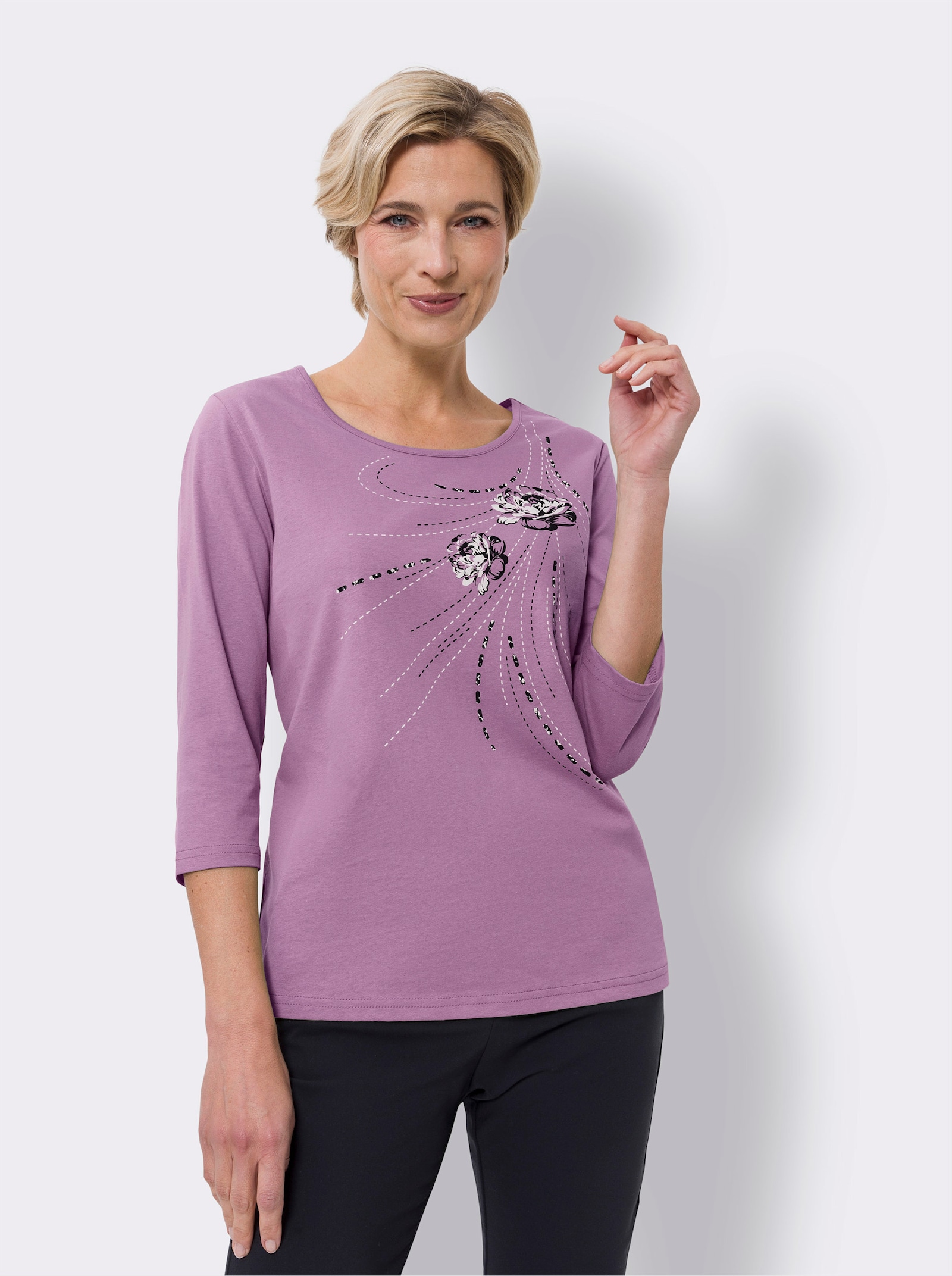T-Shirt mit platziertem Blüten-Print - orchidee