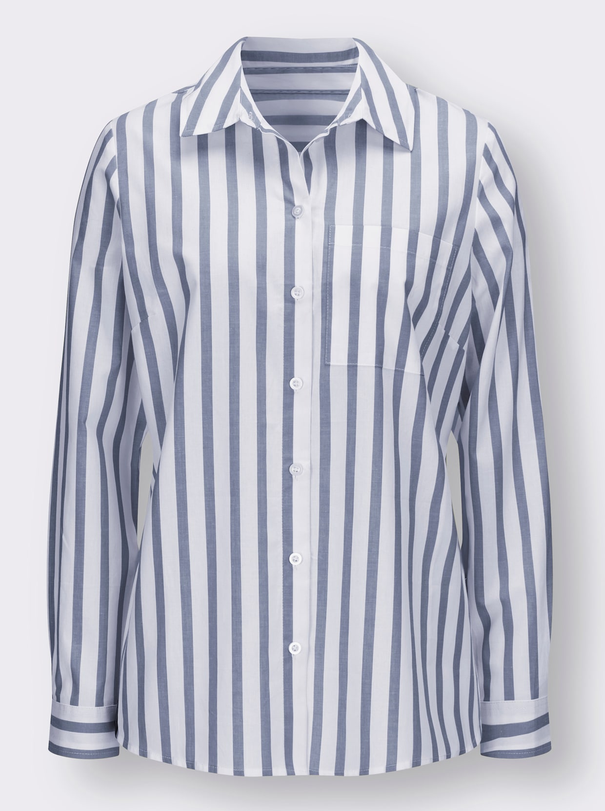 Longline blouse - duifblauw/ecru gestreept