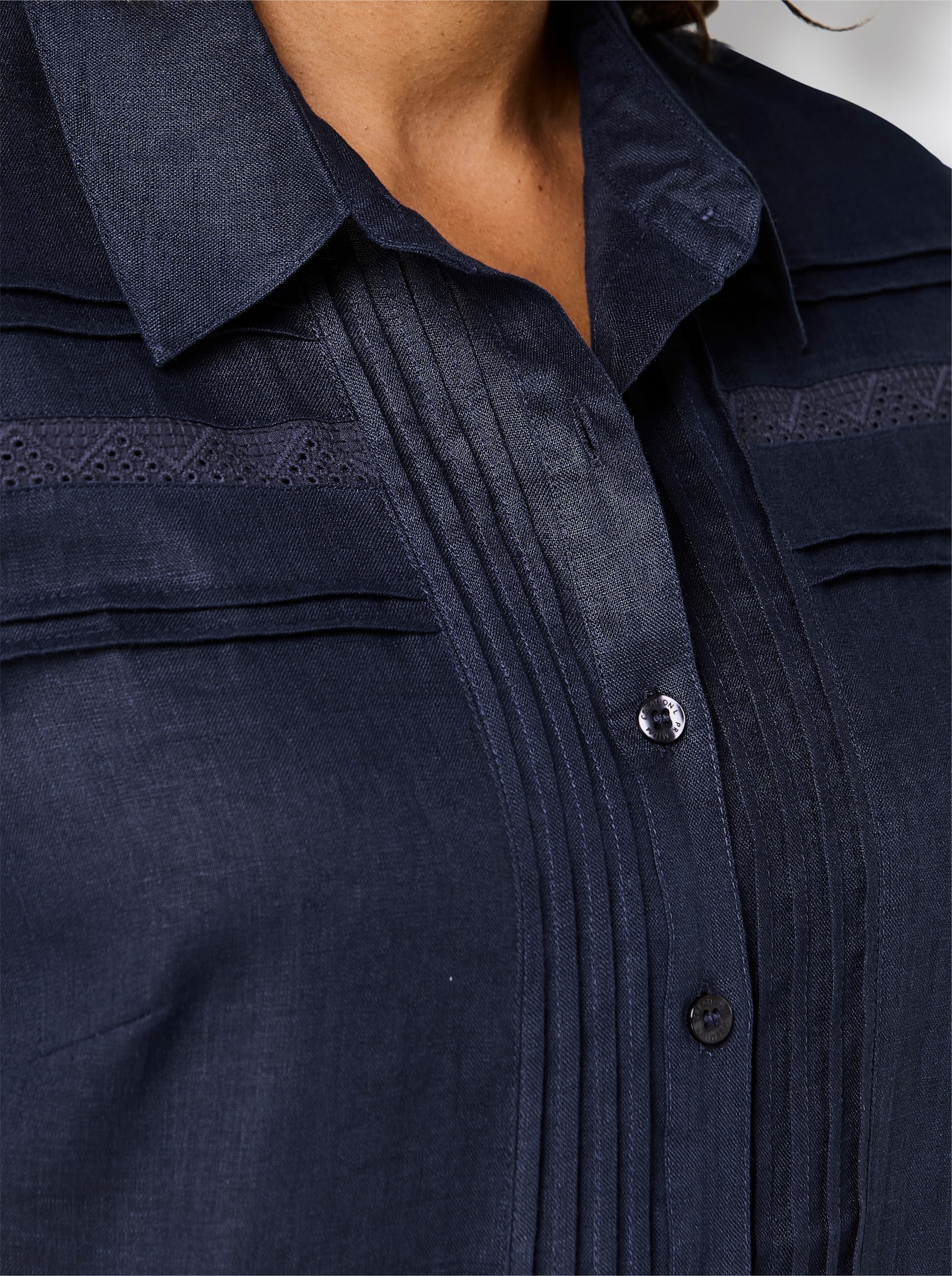 CREATION L PREMIUM Leinenbluse mit Spitze und Biesen - marine