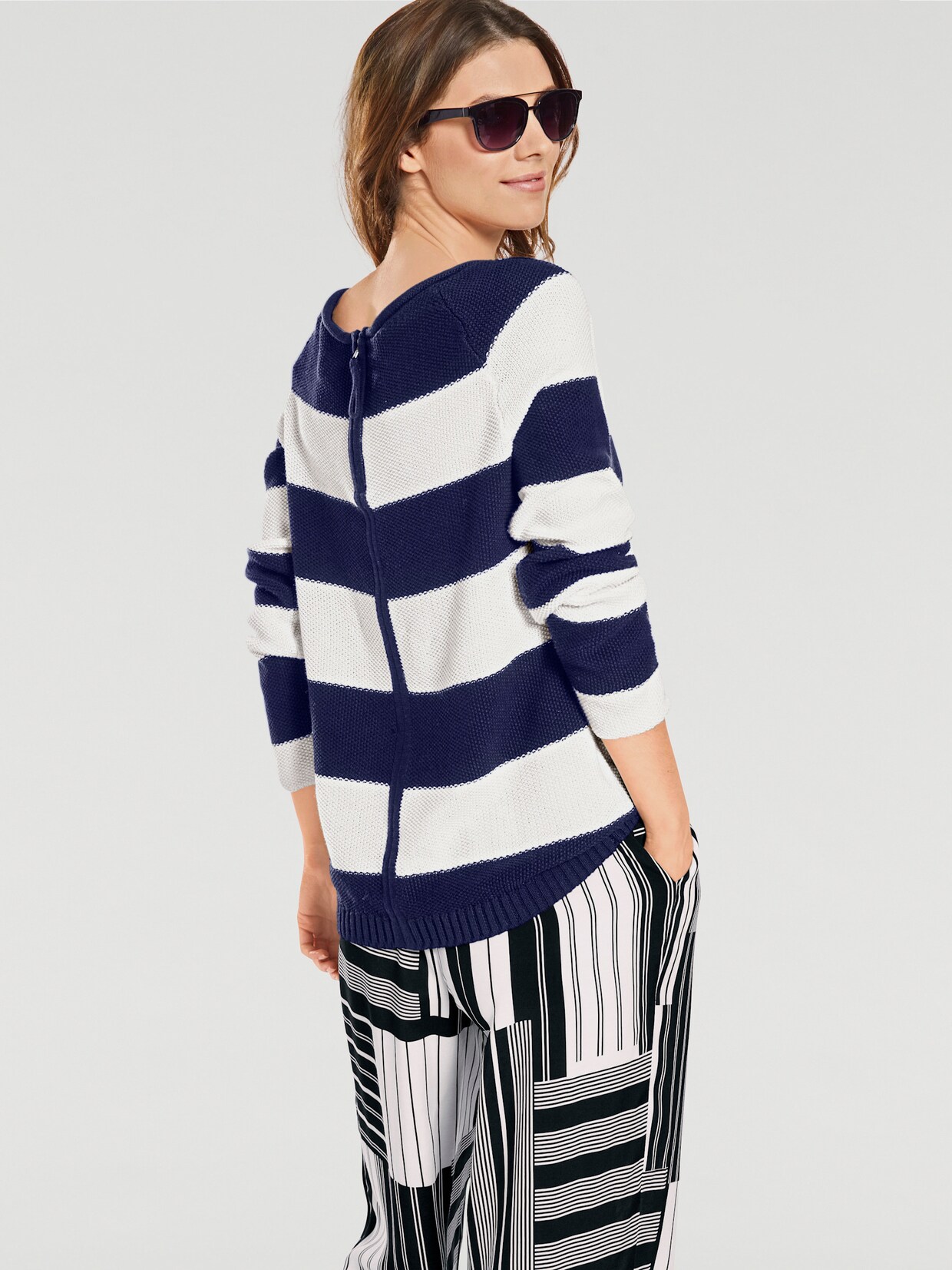 heine Rundhals-Pullover - marine-weiß