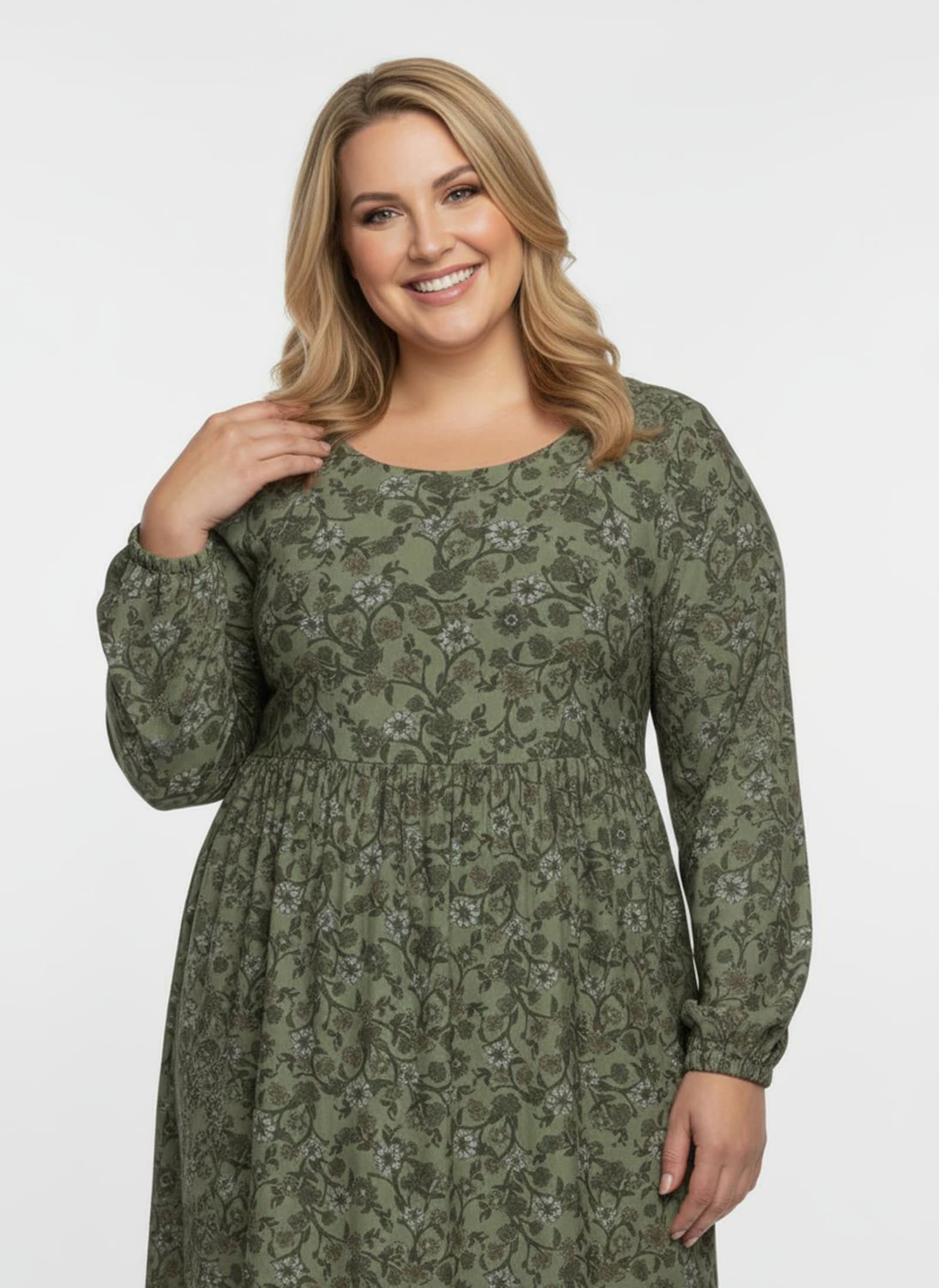 Blumenkleid in floral bedruckter Mesh-Qualität - schilf-bedruckt