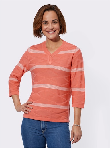 Feinstrickpullover in Linksstrick-Optik - grapefruit-ecru-gemustert