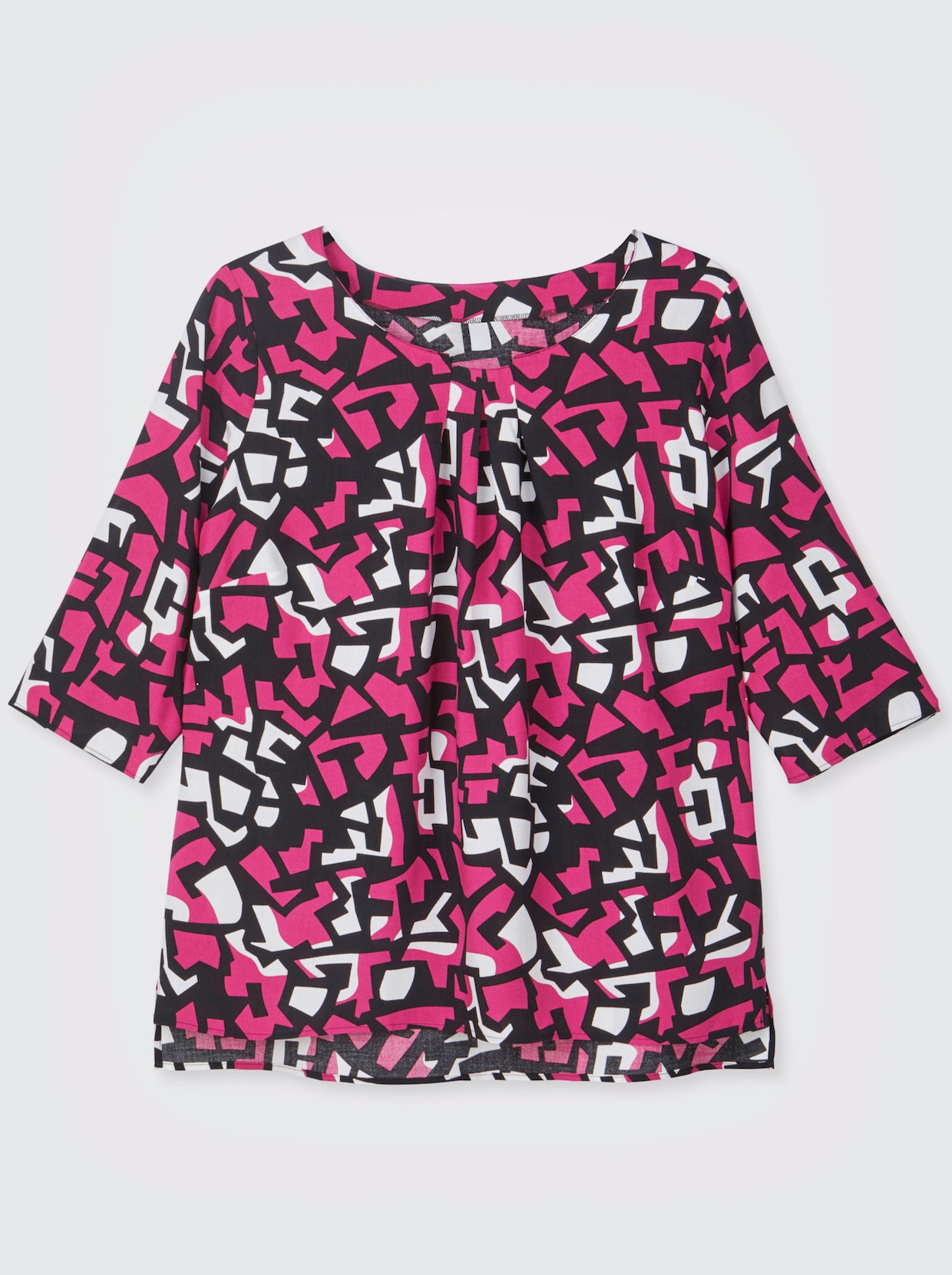 Druckbluse mit Falten am Ausschnitt - fuchsia-schwarz-bedruckt