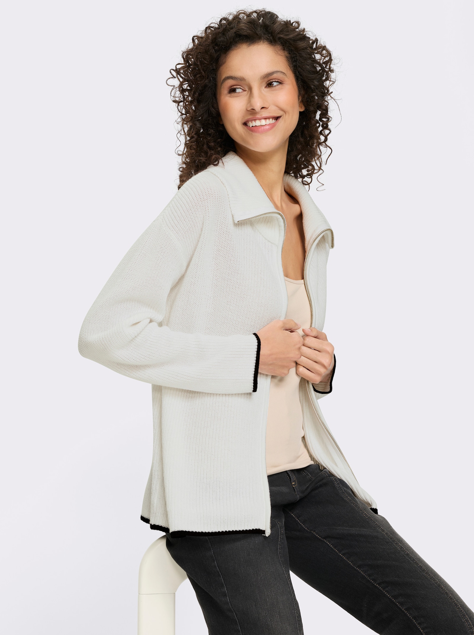 heine Cardigan mit 2-Wege-Zipper - weiß