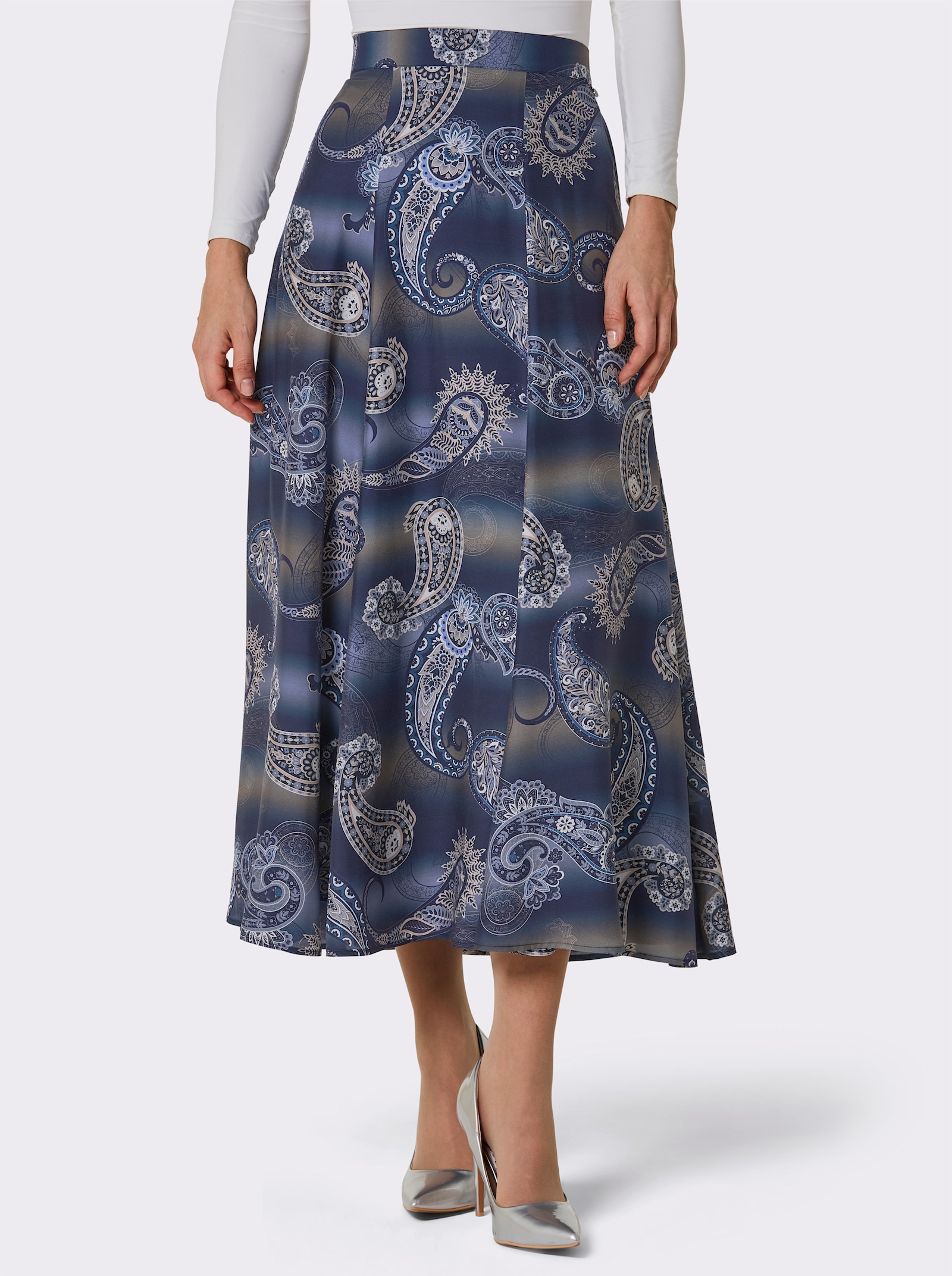 CREATION L PREMIUM Bahnenrock mit 30% Seide - marine-ecru-bedruckt