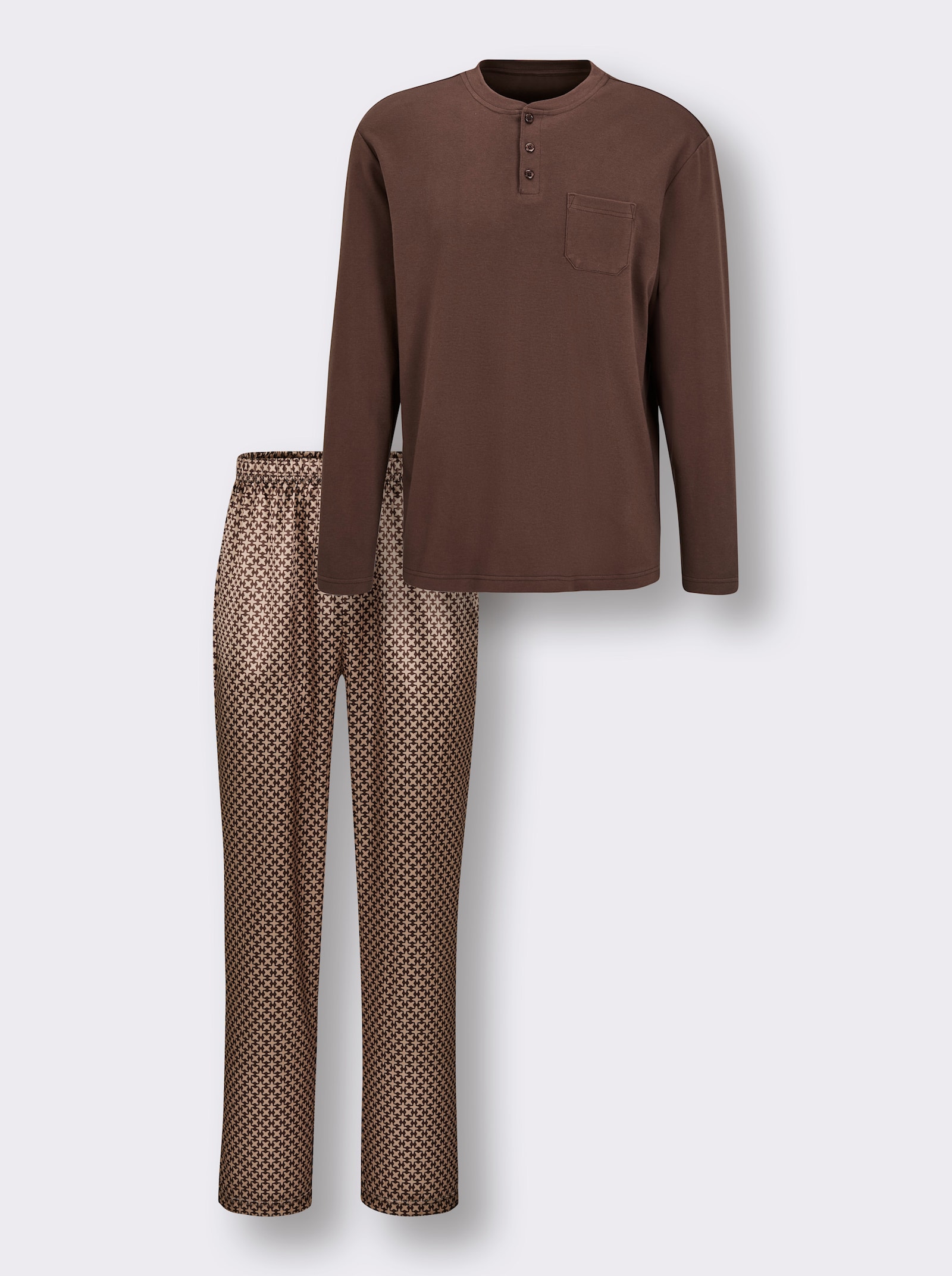 wäschepur men Schlafanzug - camel-schoko-bedruckt