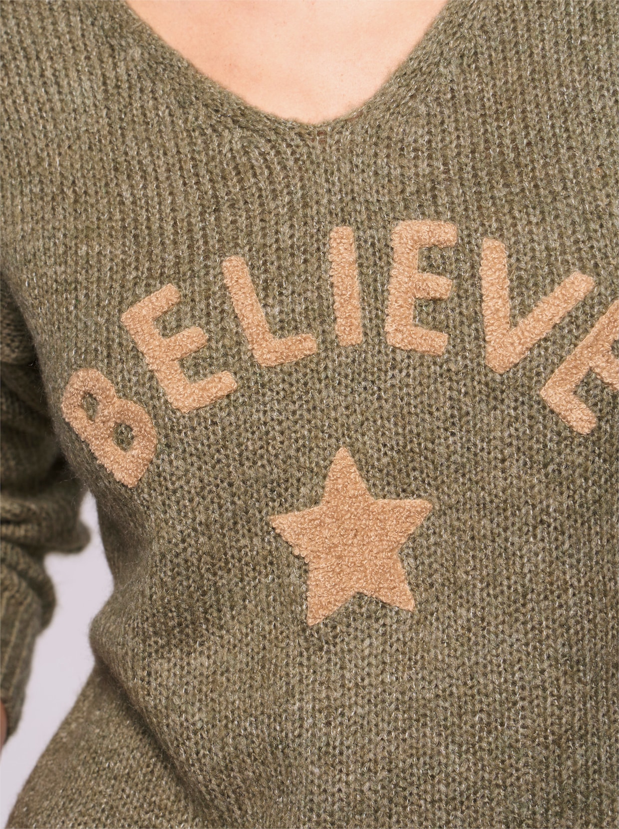 heine Pullover met V-hals - kaki gemêleerd