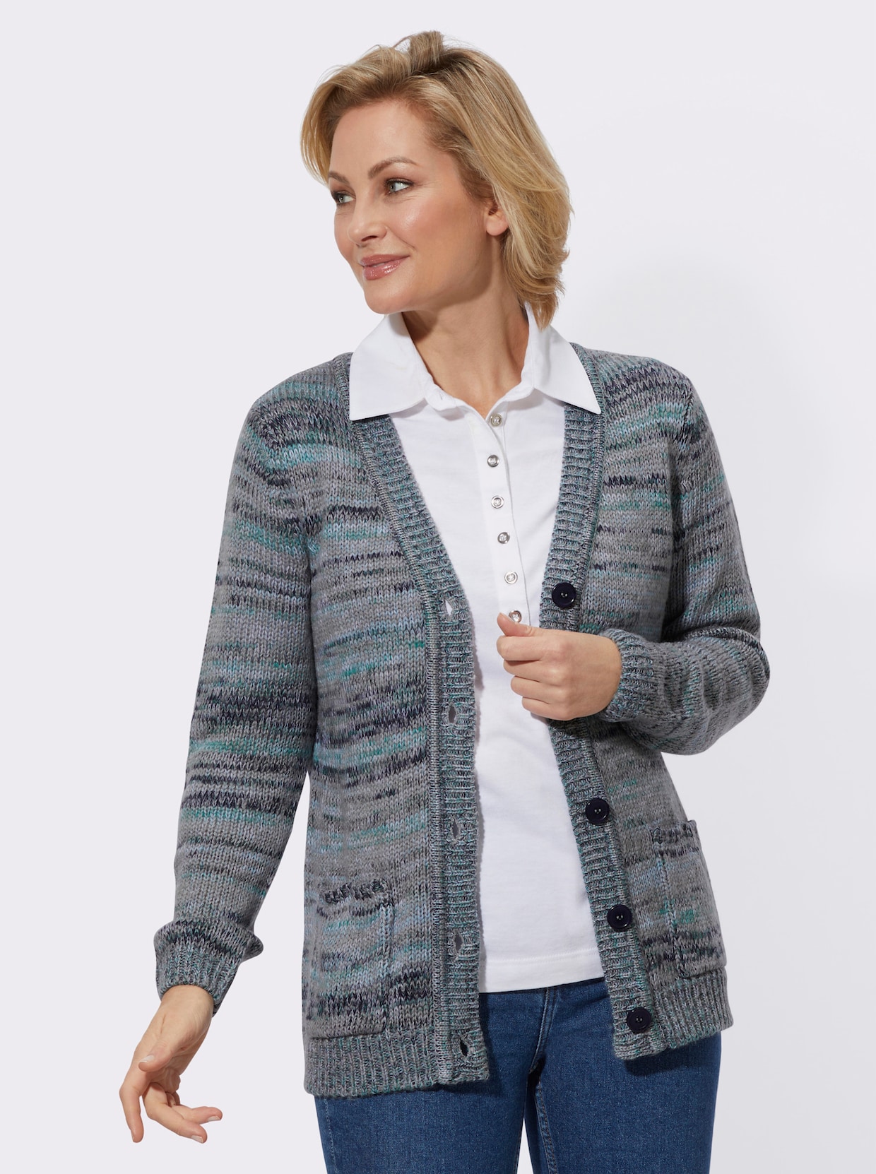 Strickjacke - marine-smaragd-meliert