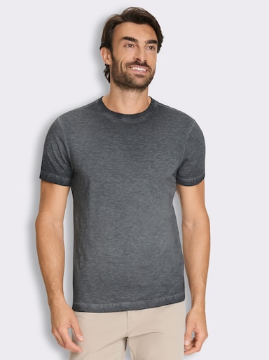 Kurzarmshirt mit Rundhals-Ausschnitt, Baumwolle - schwarz