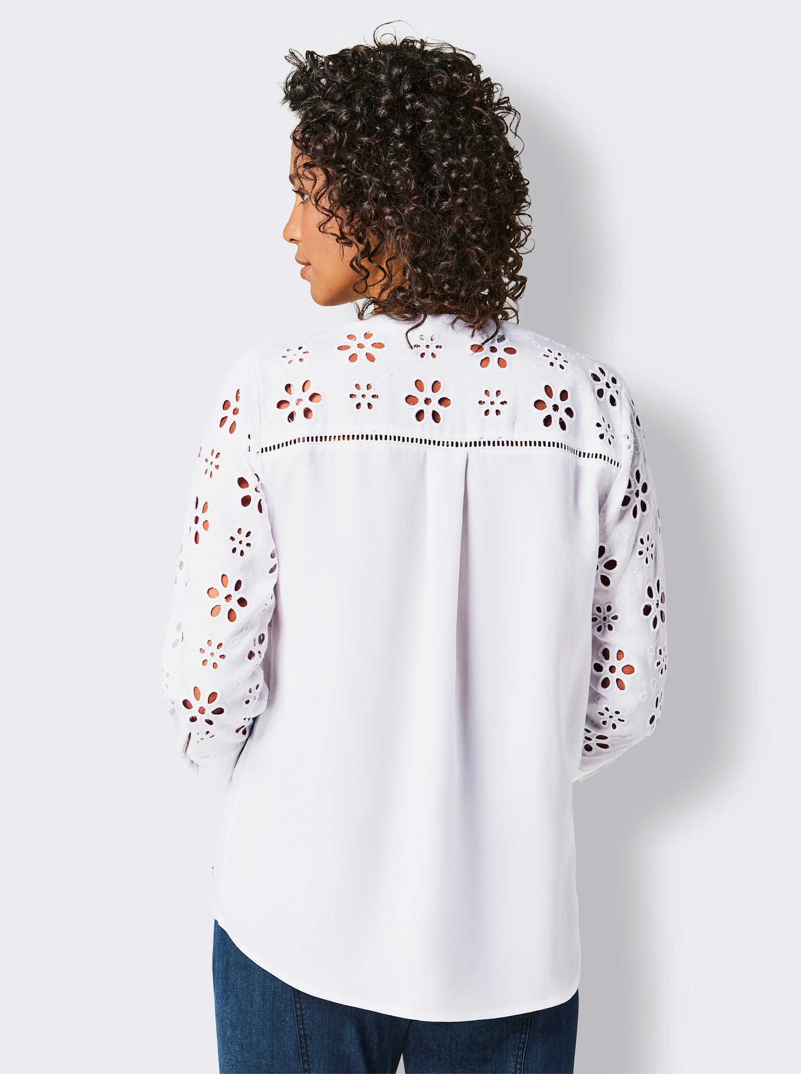 CREATION L PREMIUM Klassische Bluse mit attraktiver Lochstickerei - weiß