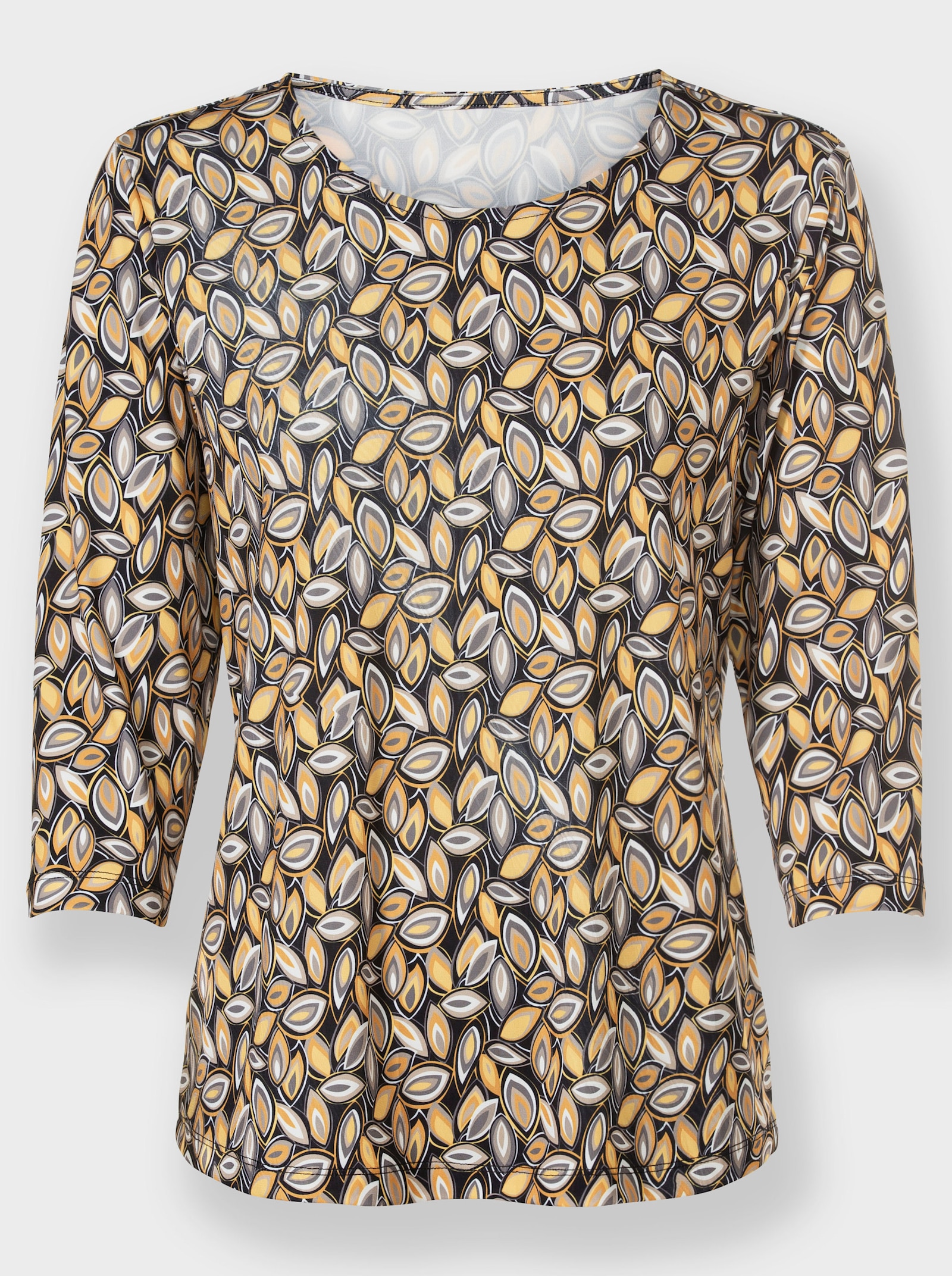 Shirt met ronde hals en grafische print - geel/grijs geprint