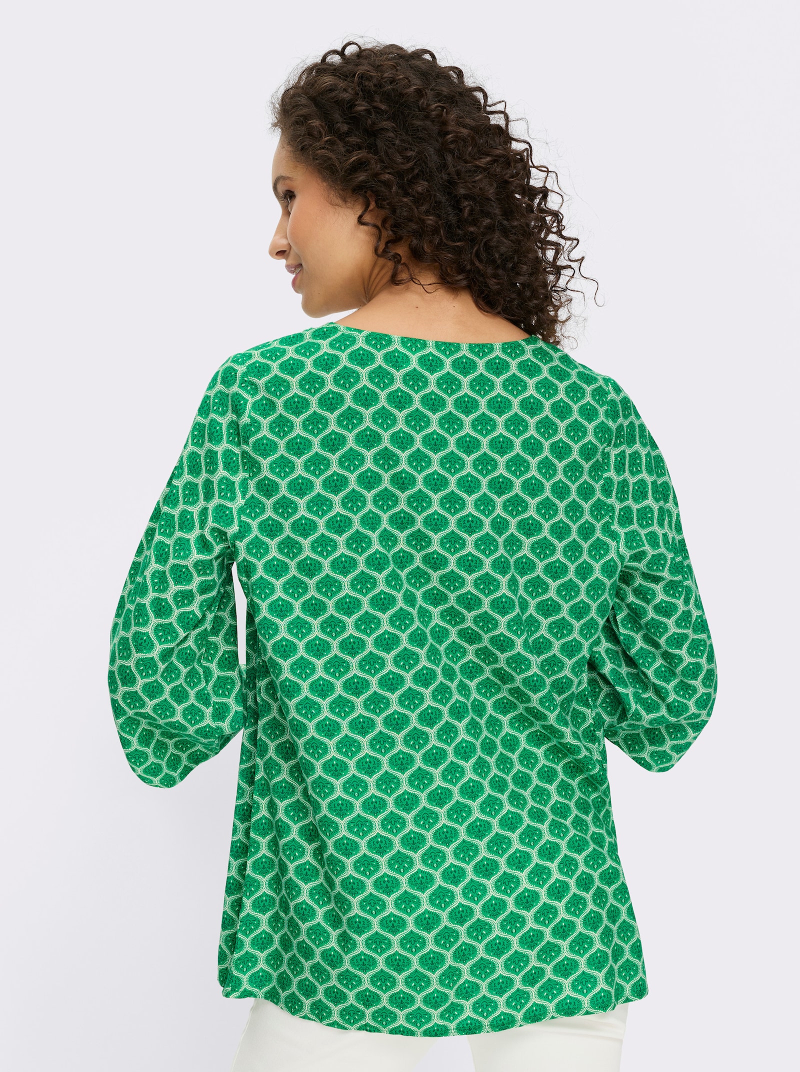 heine Tunika mit Trompetenärmeln - grasgrün-ecru-bedruckt