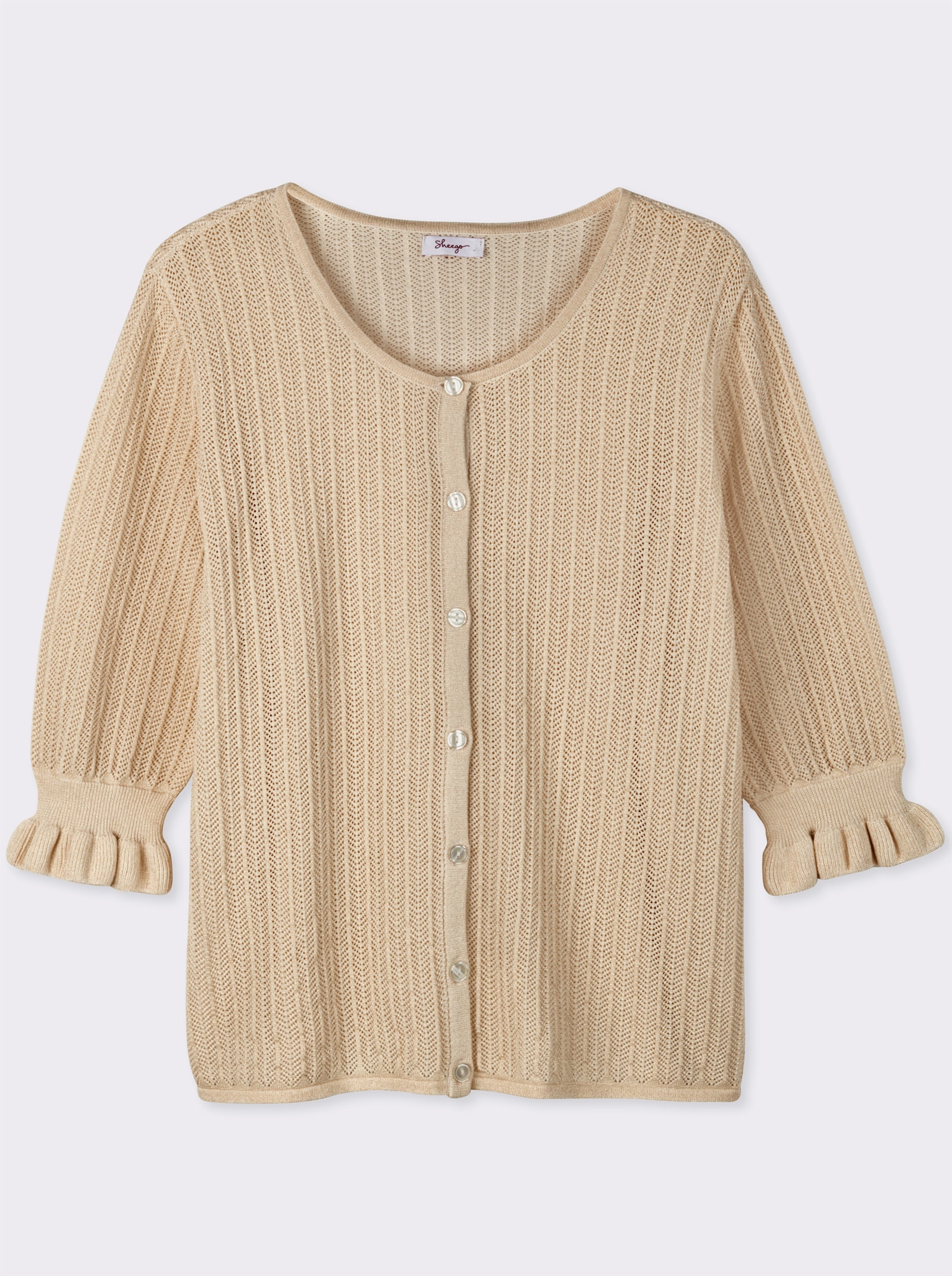 sheego Ajourstrickjacke mit Glanzgarn-Effekt - champagner-goldfarben