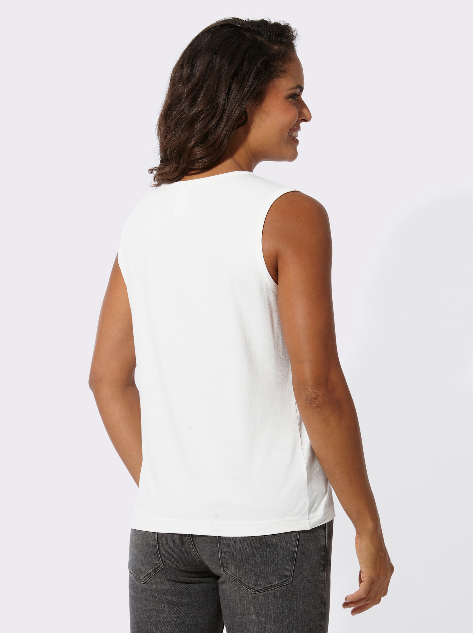 Shirttop mit weitem Rundhals-Ausschnitt - ecru-bedruckt