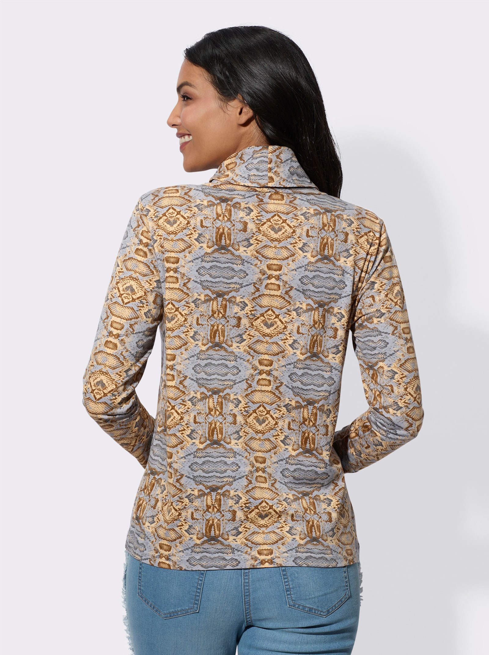 Rollkragenshirt mit langen Ärmeln - apricot-cognac-bedruckt