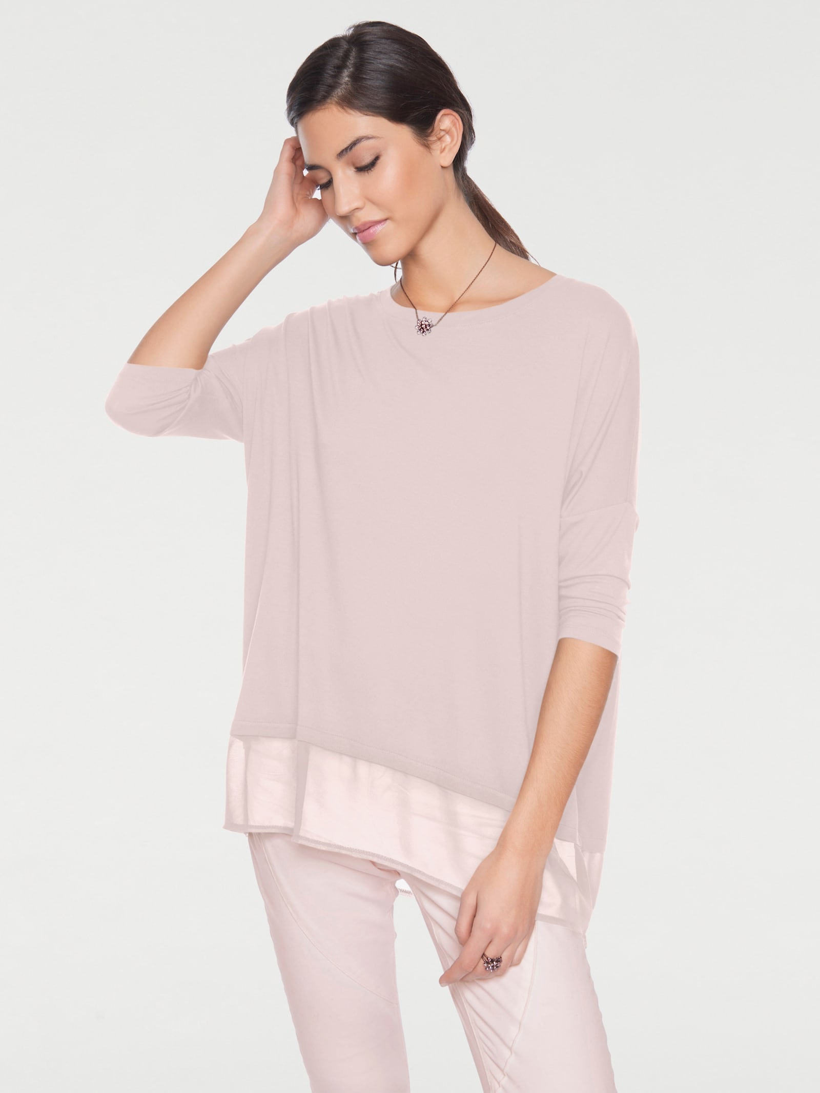 heine Oversize-Shirt mit Chiffon-Saum - rosé