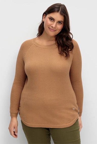 Rundhalspullover mit abgerundetem Saum - camel