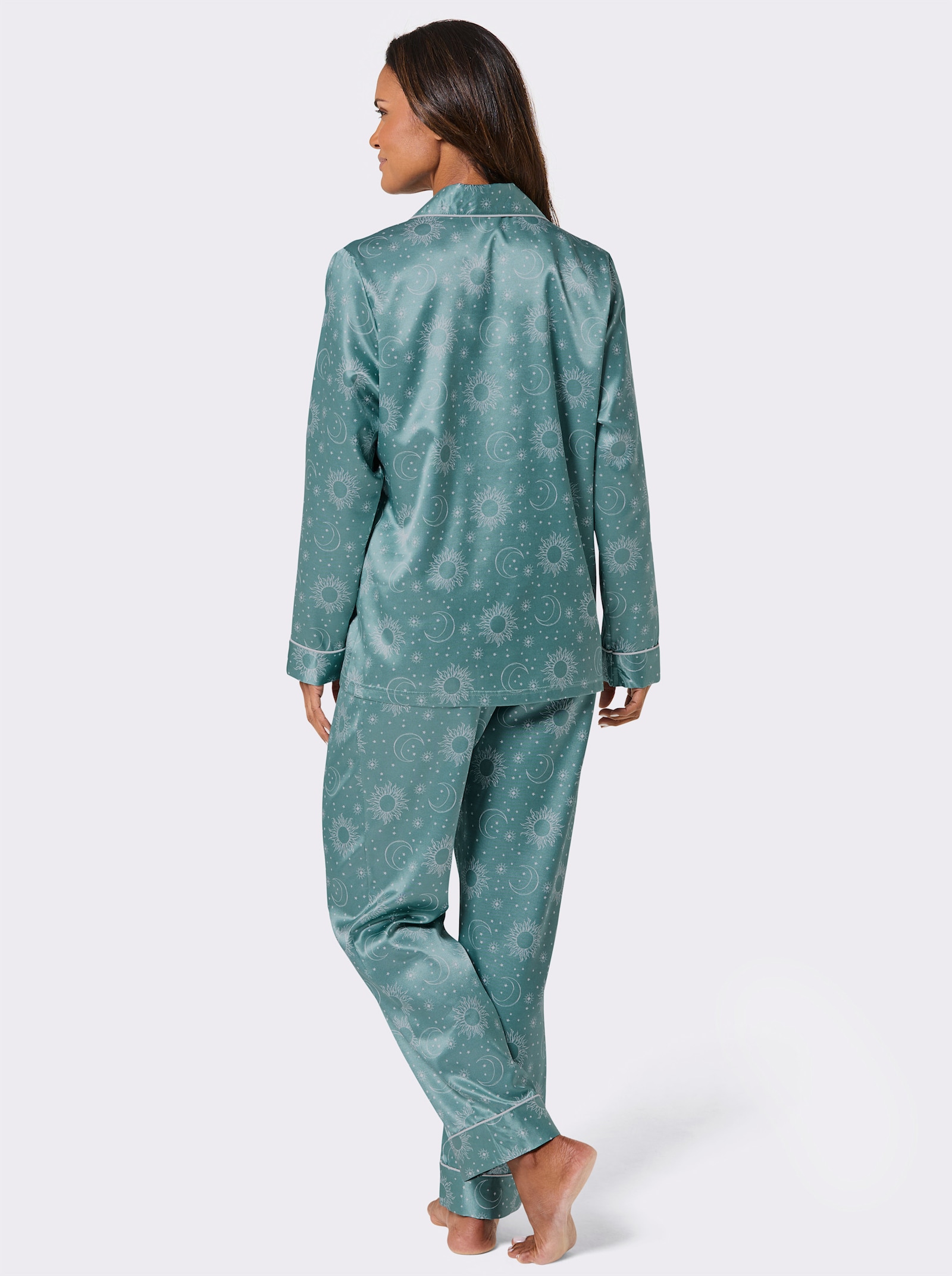 wäschepur Pyjama aus Satin - salbei-ecru-bedruckt