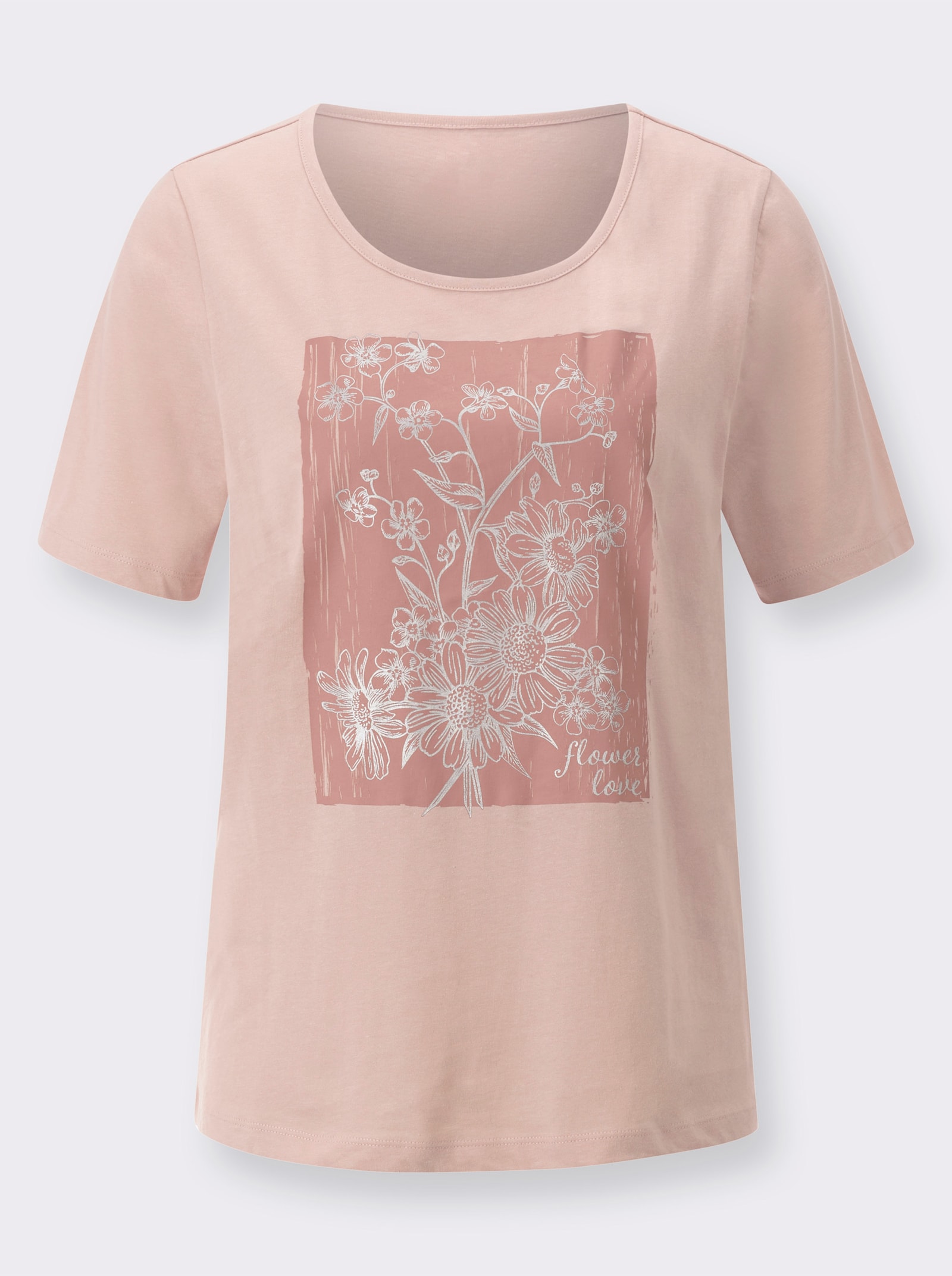 Tričko s kulatým výstřihem s foliovým potiskem - pudrová-růžové dřevo