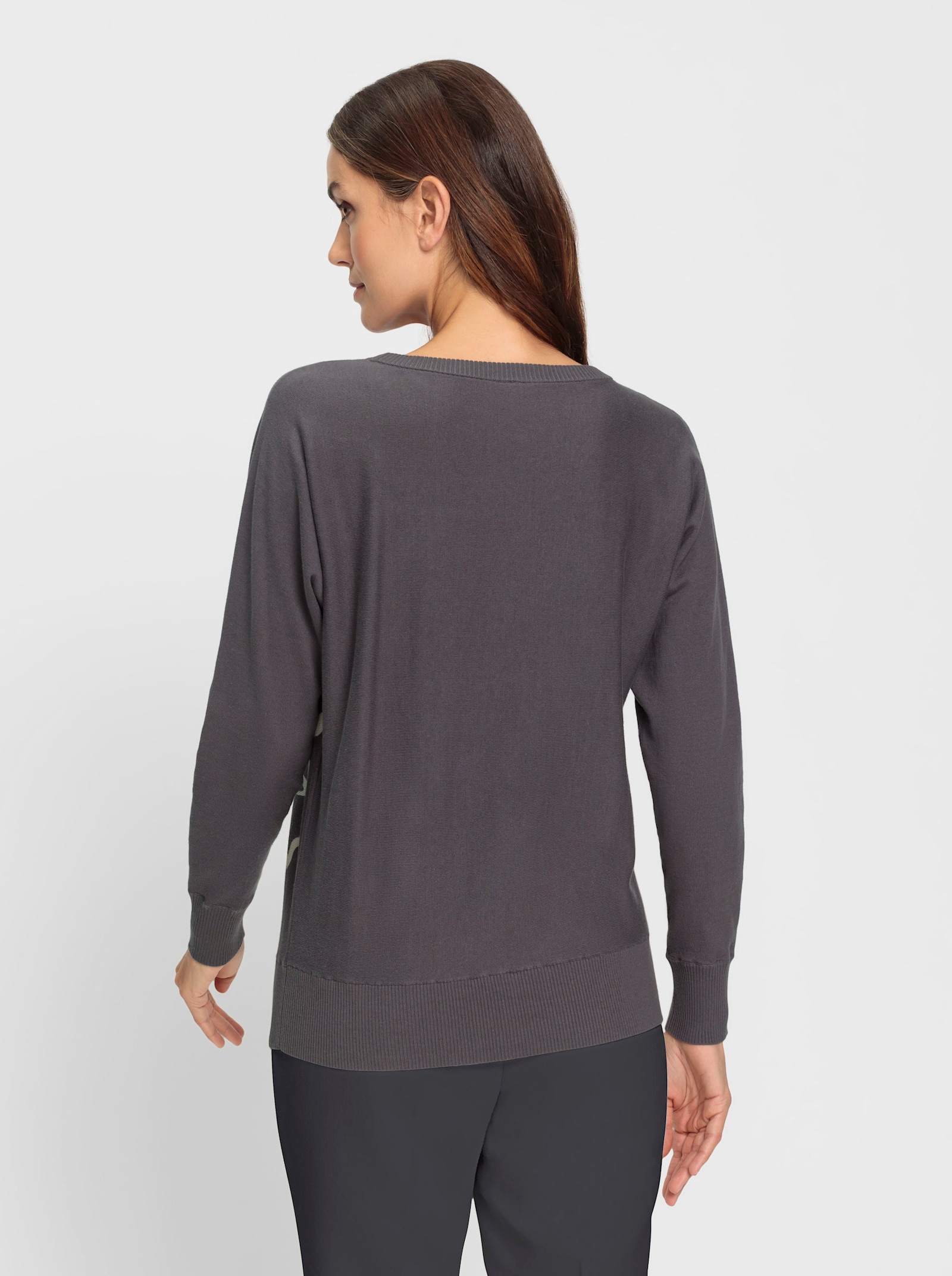 heine Feinstrickpullover mit Floral-Print - anthrazit-sand-bedruckt