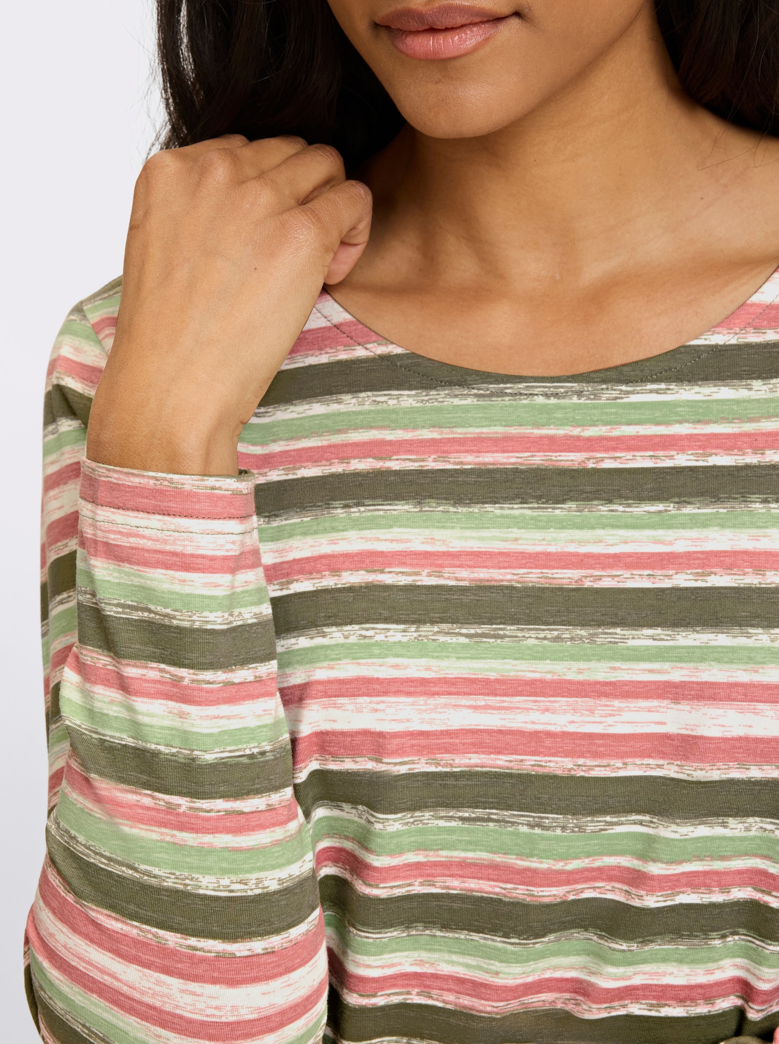 heine Shirt met lange mouwen in streepjeslook - kaki/rozenhout gestreept