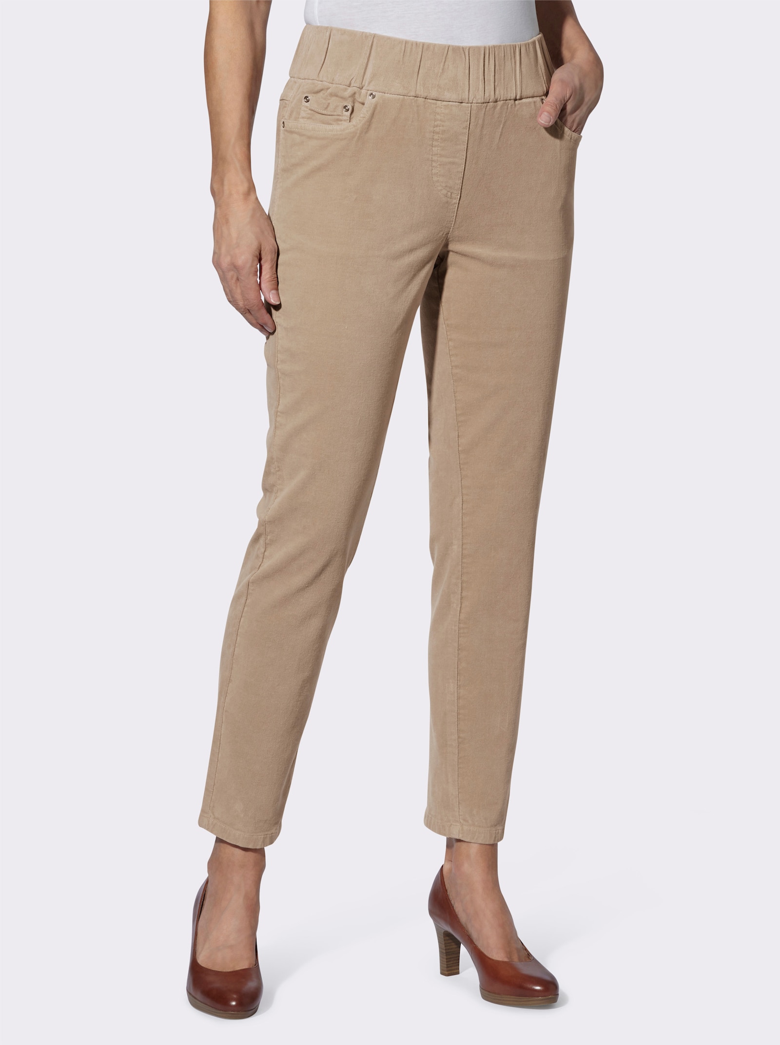 Comfortbroek van fluweel - beige