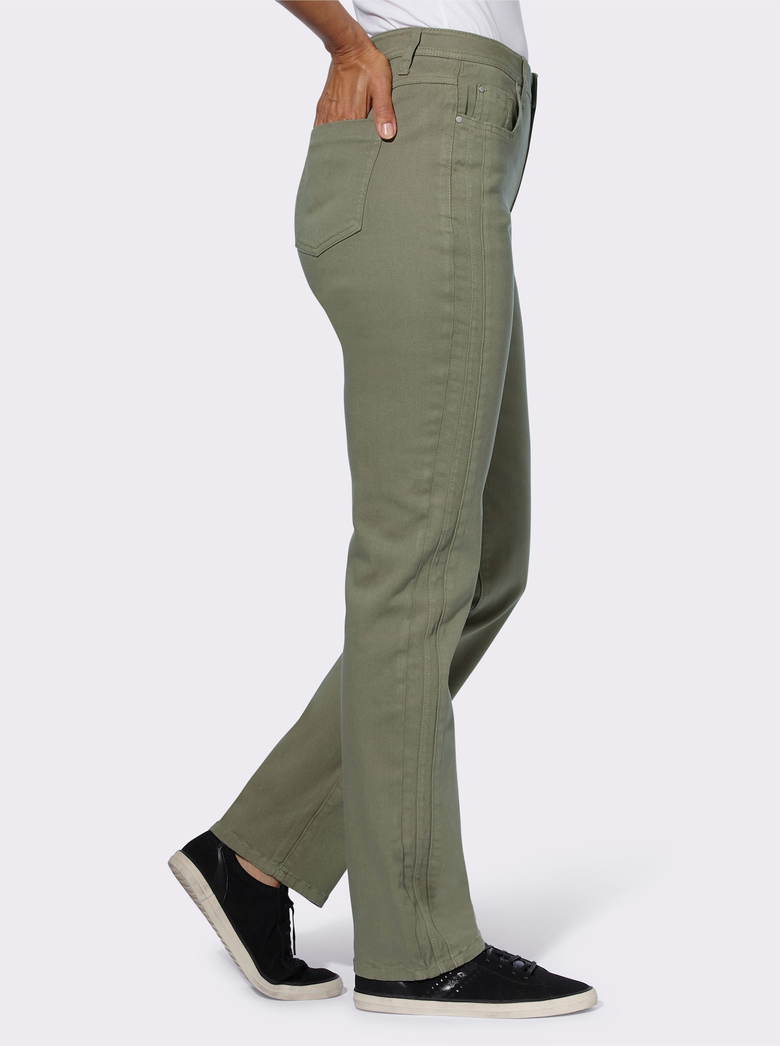 Jeans met sierbiezen opzij - kaki