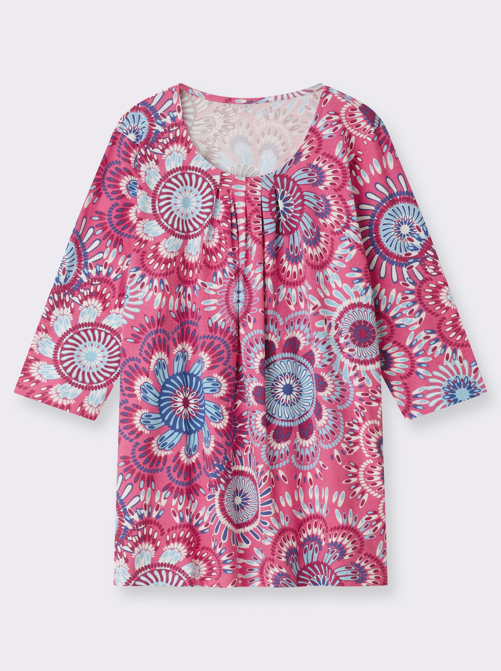 Longshirt in leichter A-Linie - fuchsia-aqua-bedruckt