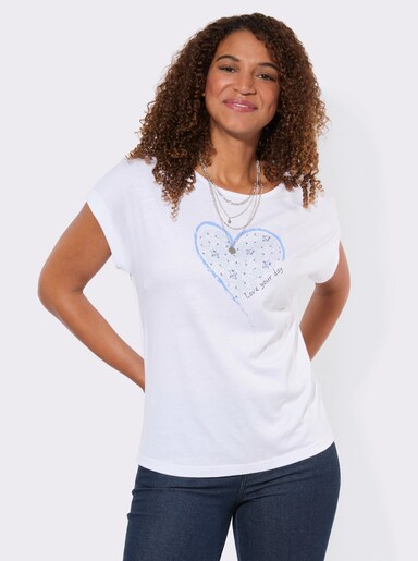 Rundhalsshirt mit Druck-Motiv - ecru-dunkelblau-bedruckt