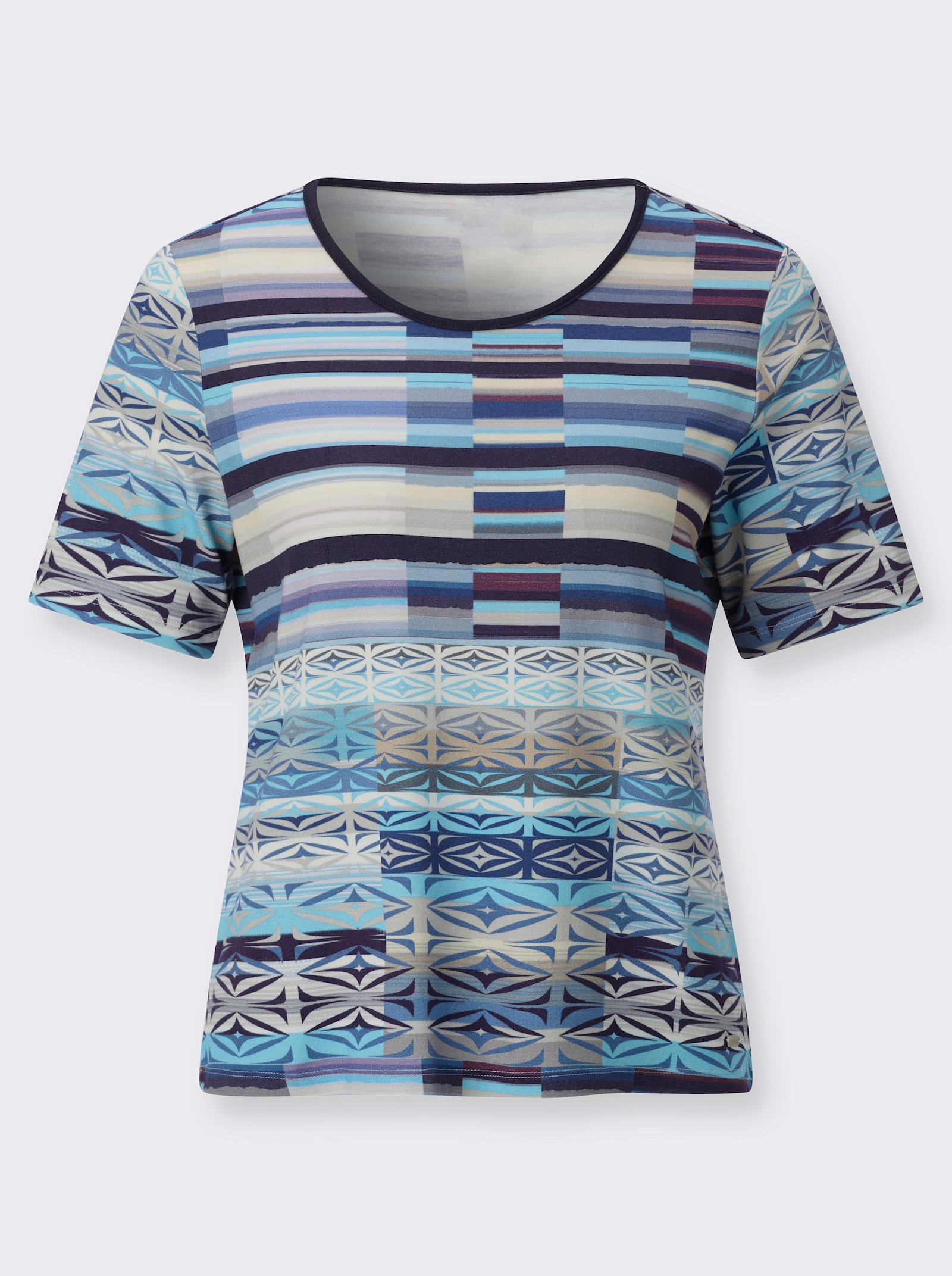 Kurzarmshirt - marine-royalblau-bedruckt