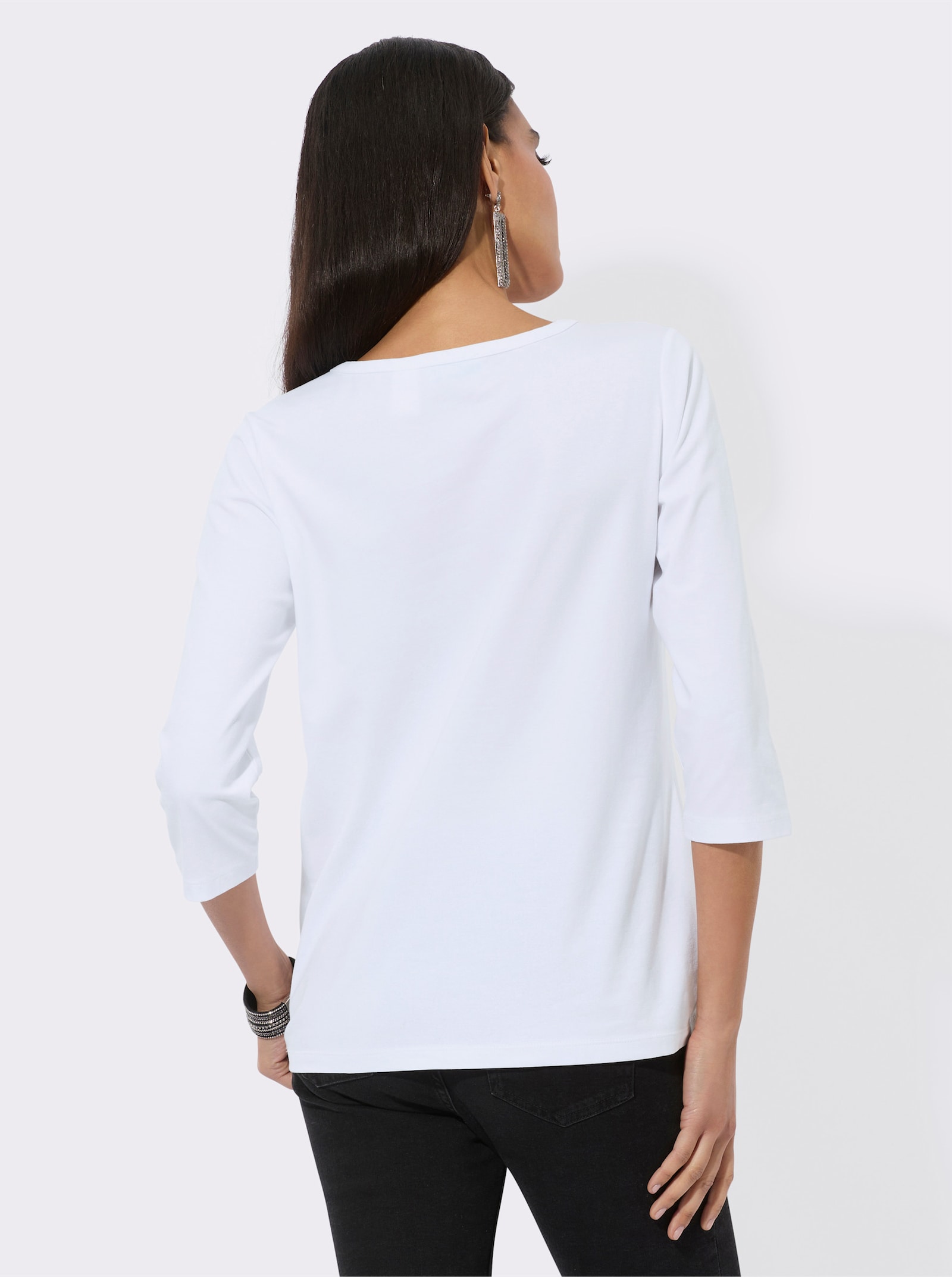 Shirt met 3/4-mouwen en sierritssluiting - wit/zwart
