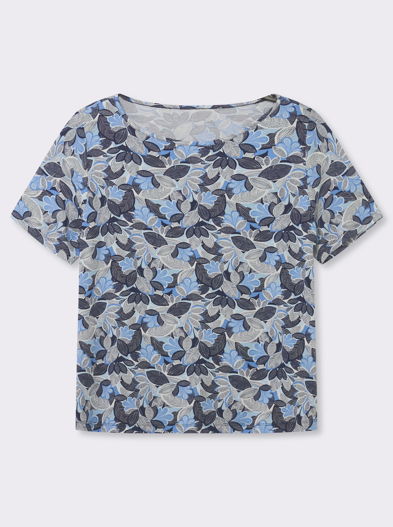 Print-Shirt mit paspeliertem U-Boot-Ausschnitt - hellblau-marine-bedruckt