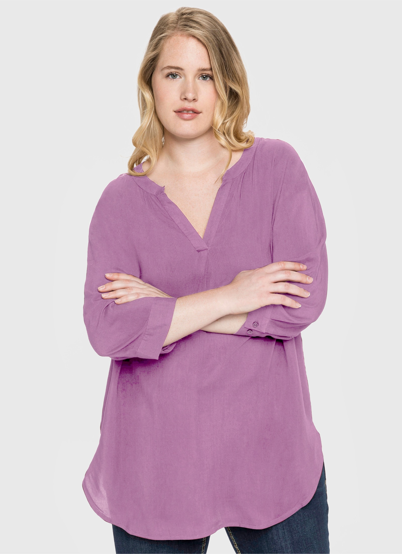 sheego Tuniek met decoratieve plooi - orchidee