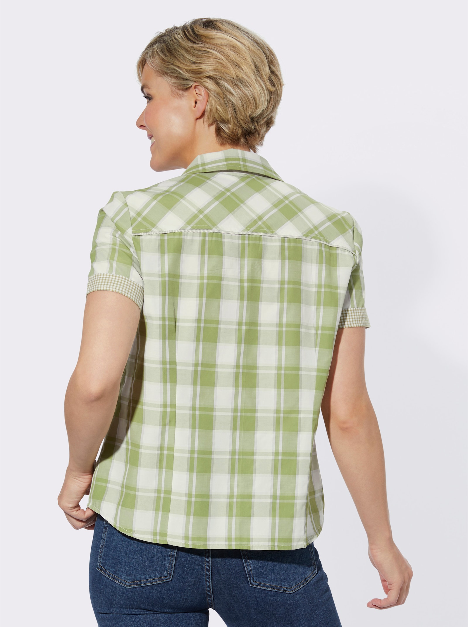 Geruite blouse met borstzakken - rietgroen/ecru geruit
