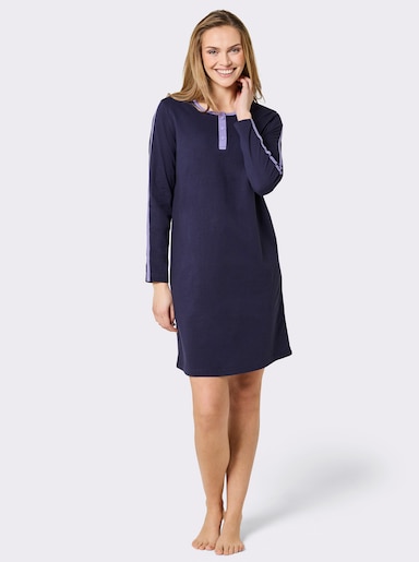 wäschepur Sleepshirt mit Knopfleiste - marine + lavendel
