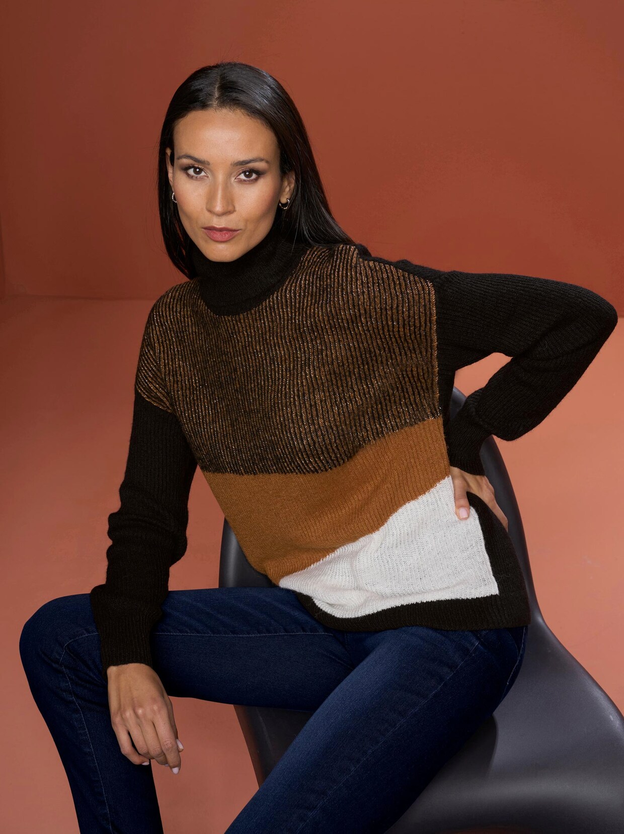 Rick Cardona Rollkragen-Pullover - cognac-schwarz-gemustert
