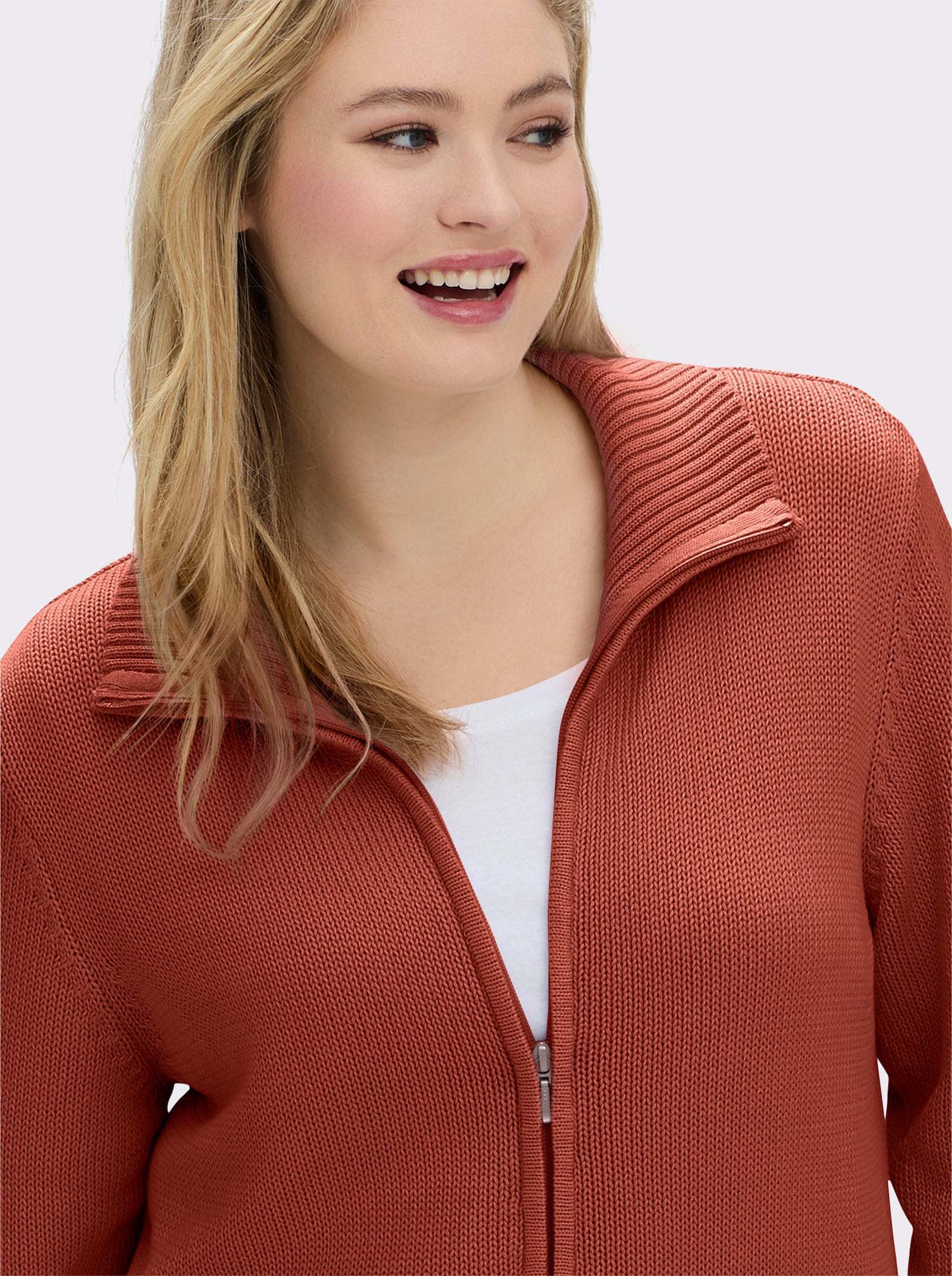Strickjacke mit 2-Wege-Reißverschluss - rostrot