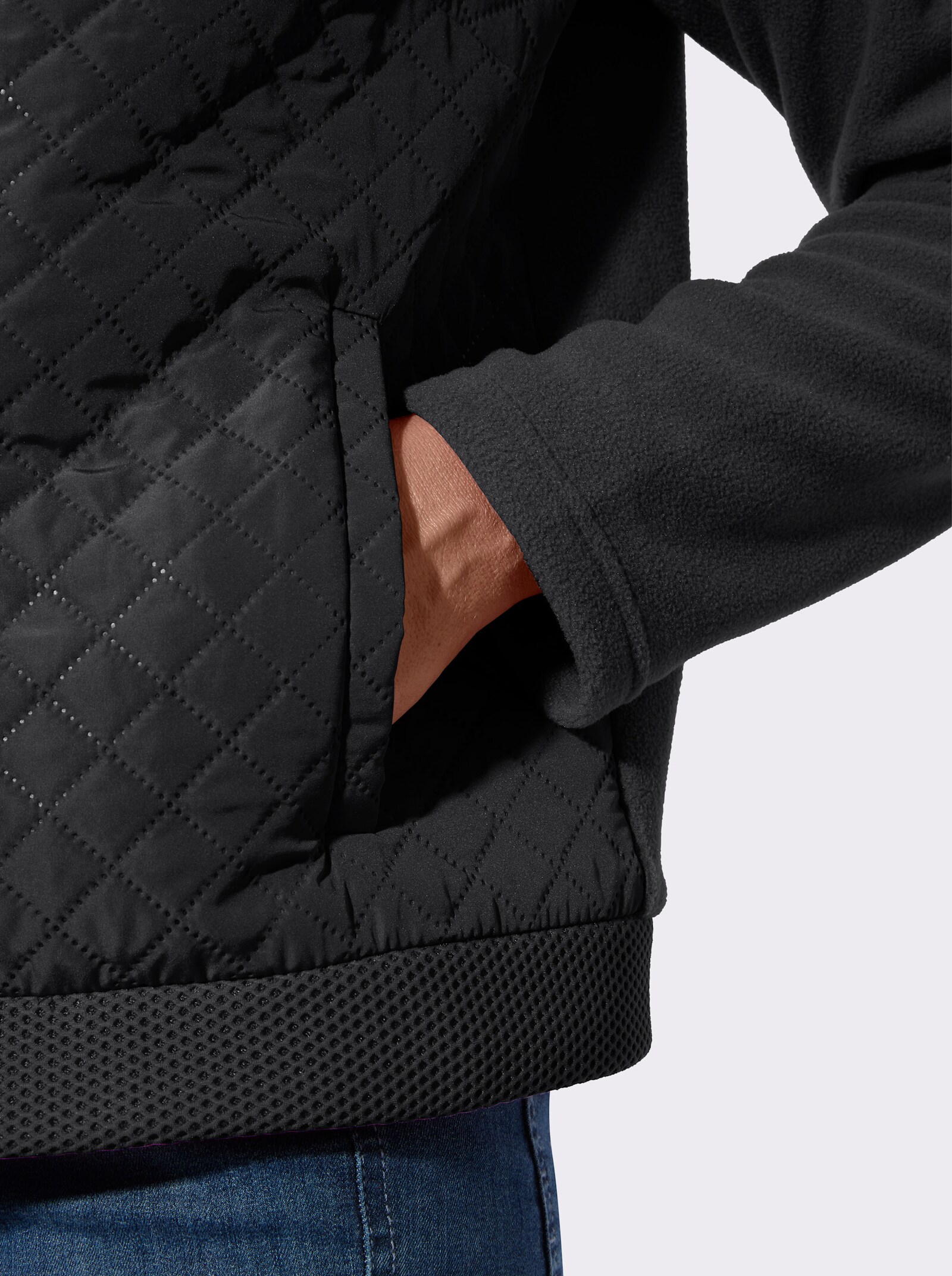 Fleecejacke mit Steppmuster-Einsätzen - schwarz