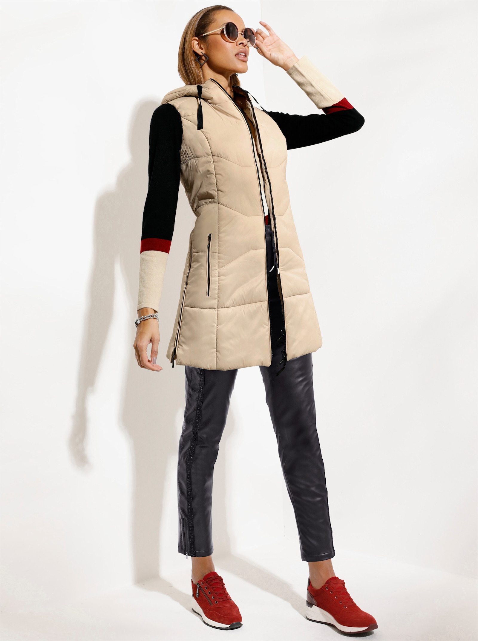 Steppweste in Longform, warm wattiert - sand