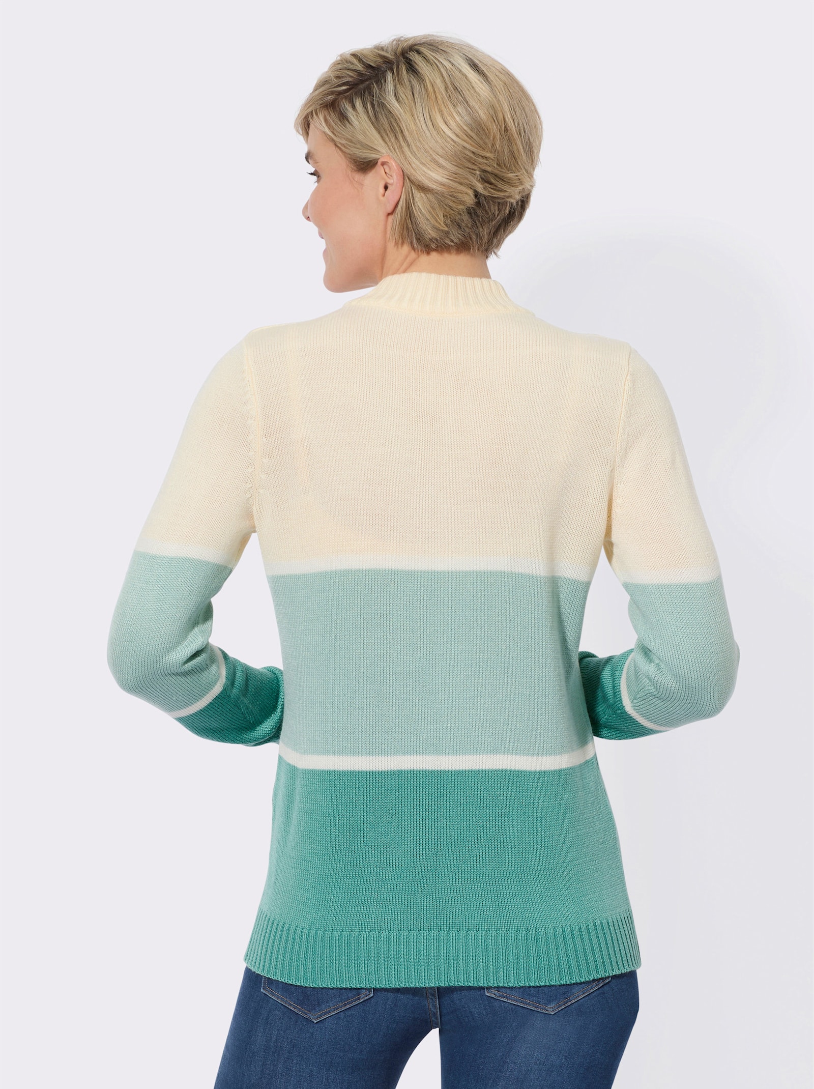 Pullover mit Colour-Blocking - salbei-champagner-geringelt