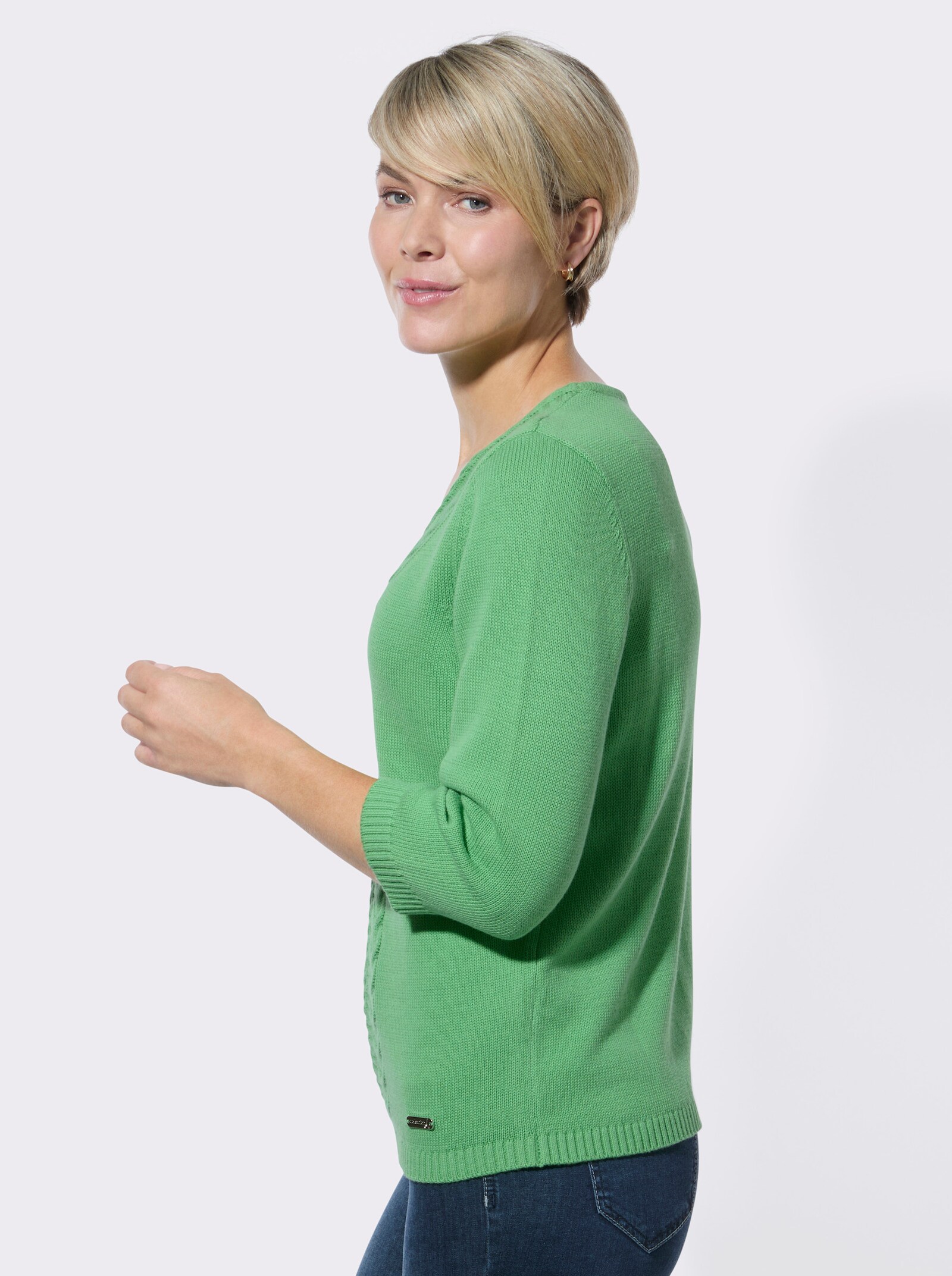 V-Ausschnitt-Pullover mit Rippbündchen - apfel