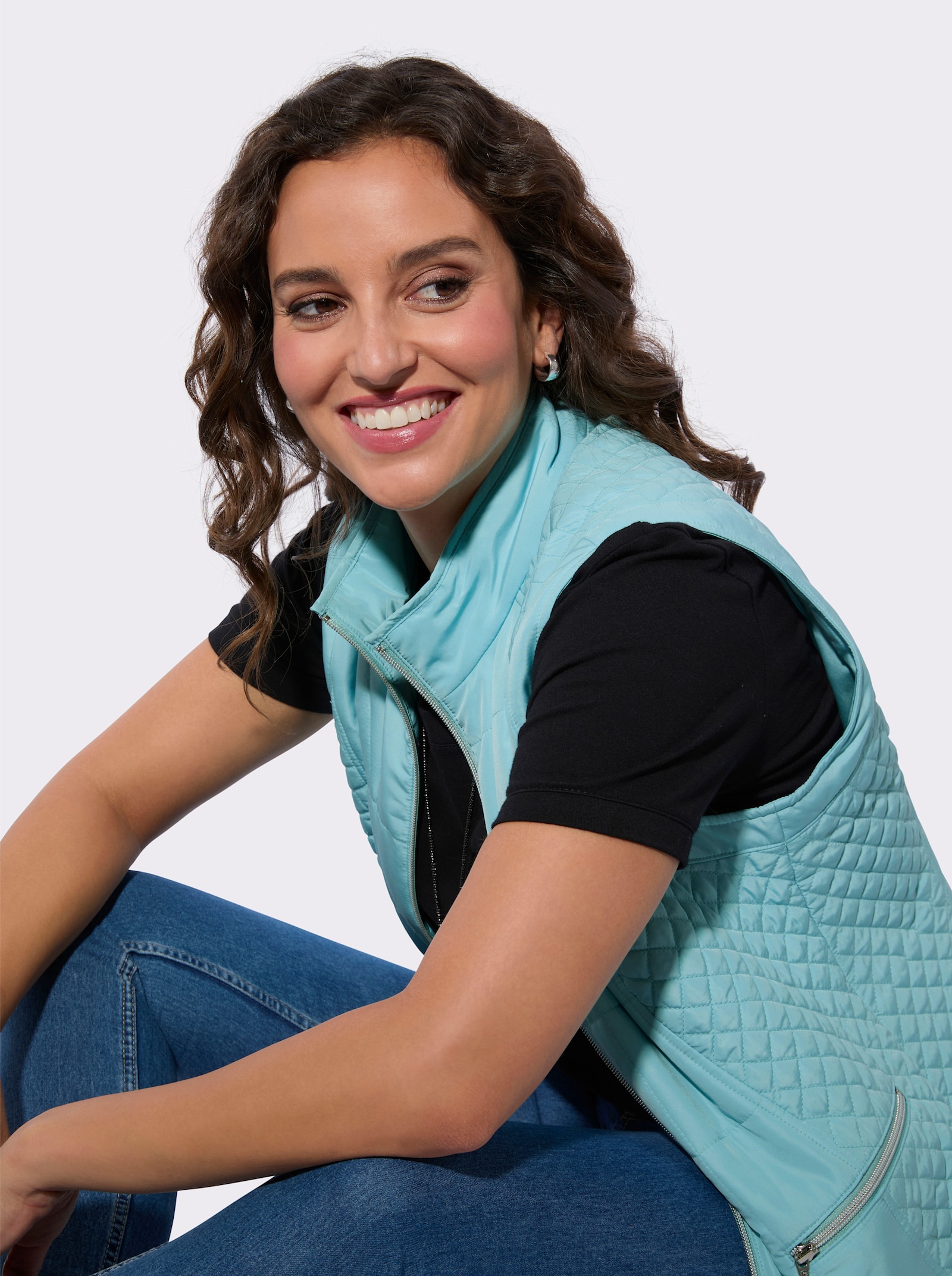 Bodywarmer met hoge opstaande kraag - aquamarine