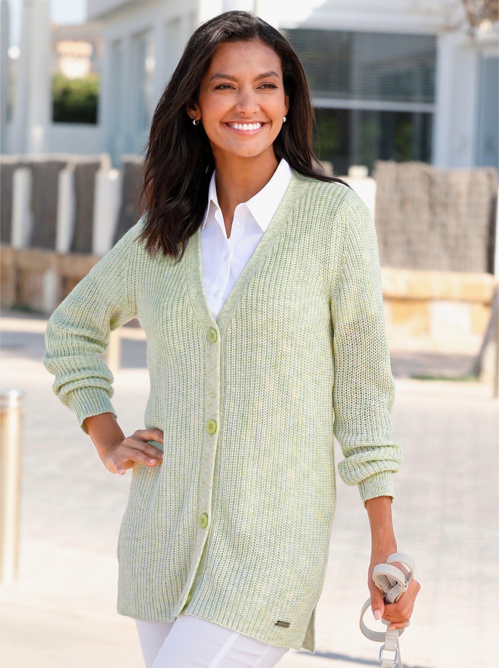 Vest met langere snit - reseda/lichtblauw