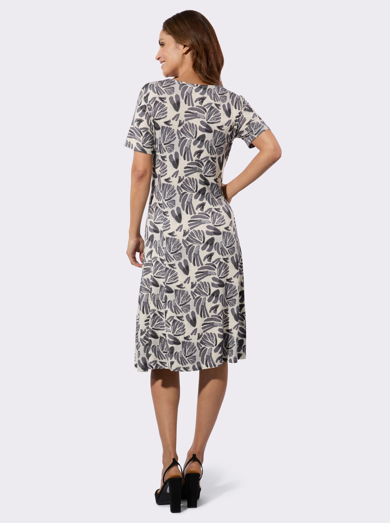 Jerseykleid mit Grafik-Print - champagner-anthrazit-bedruckt